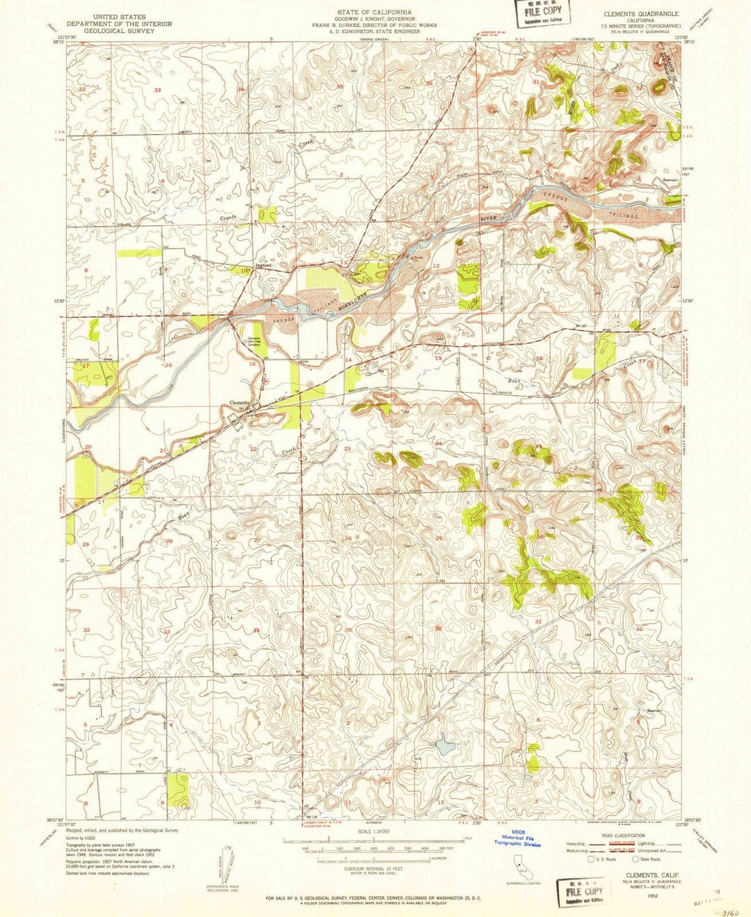 1952 Clements, CA - California - USGS Topographic Map