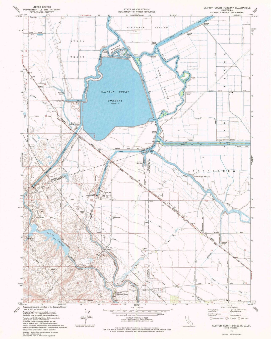 1978 Clifton Court Forebay, CA - California - USGS Topographic Map