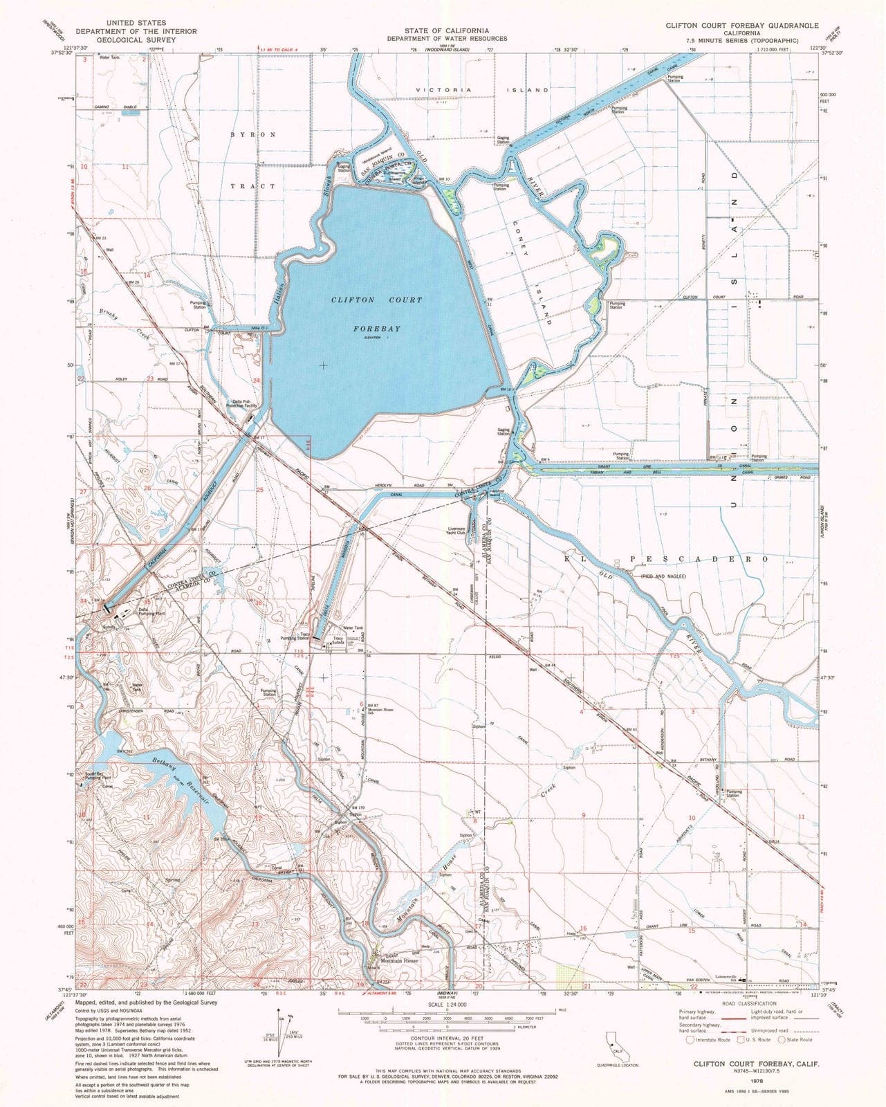1978 Clifton Court Forebay, CA - California - USGS Topographic Map