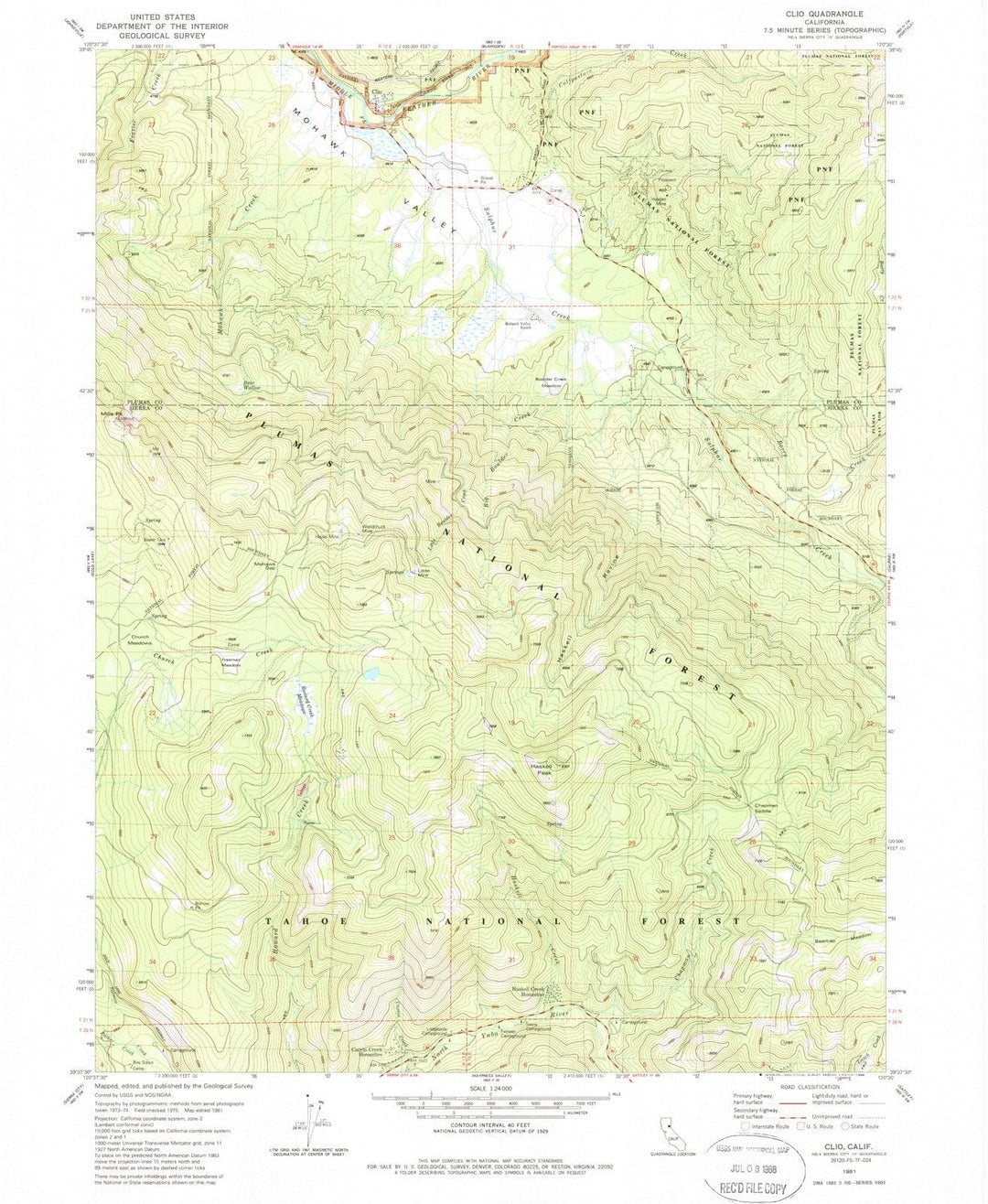 1981 Clio, CA - California - USGS Topographic Map