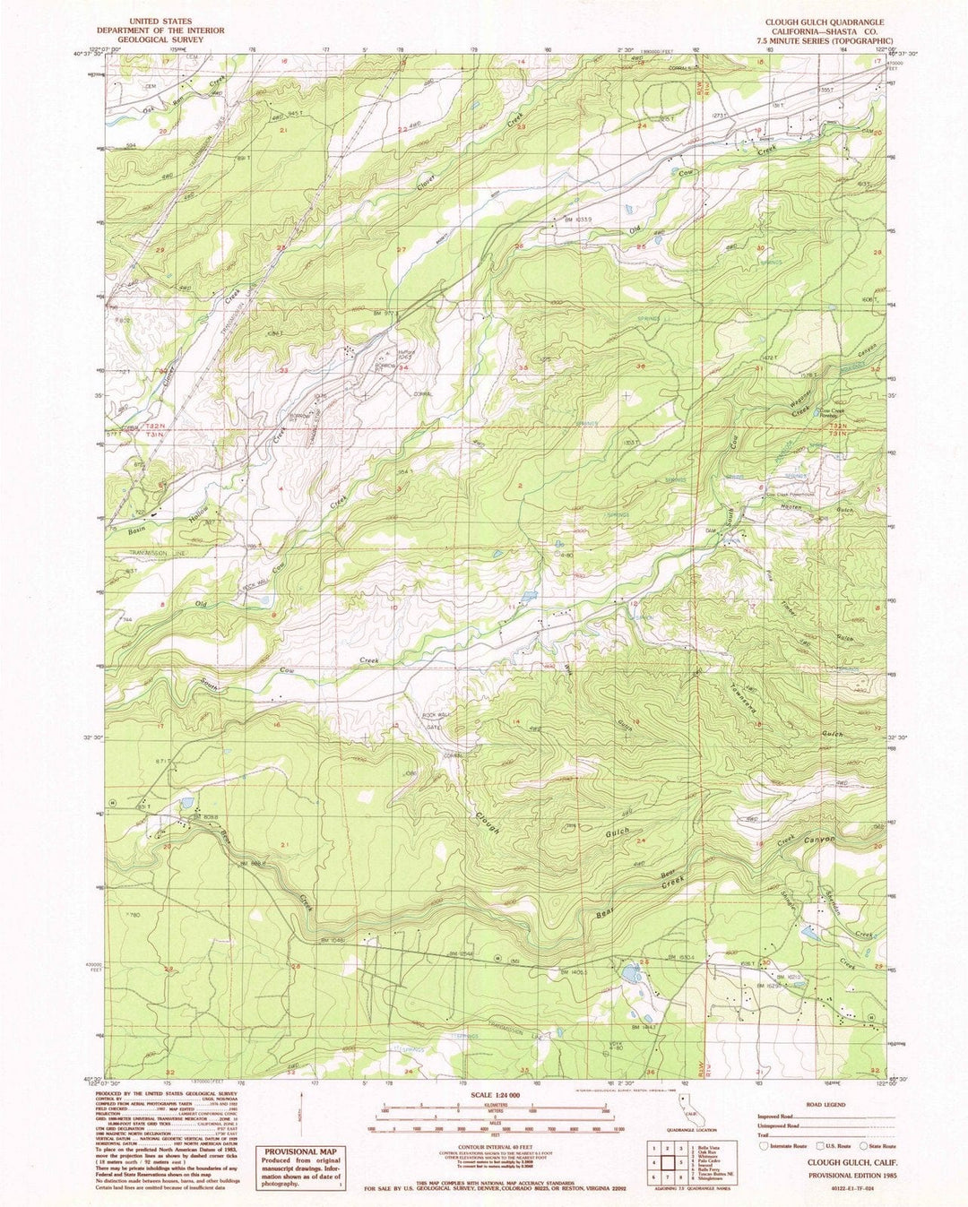 1985 Clough Gulch, CA - California - USGS Topographic Map
