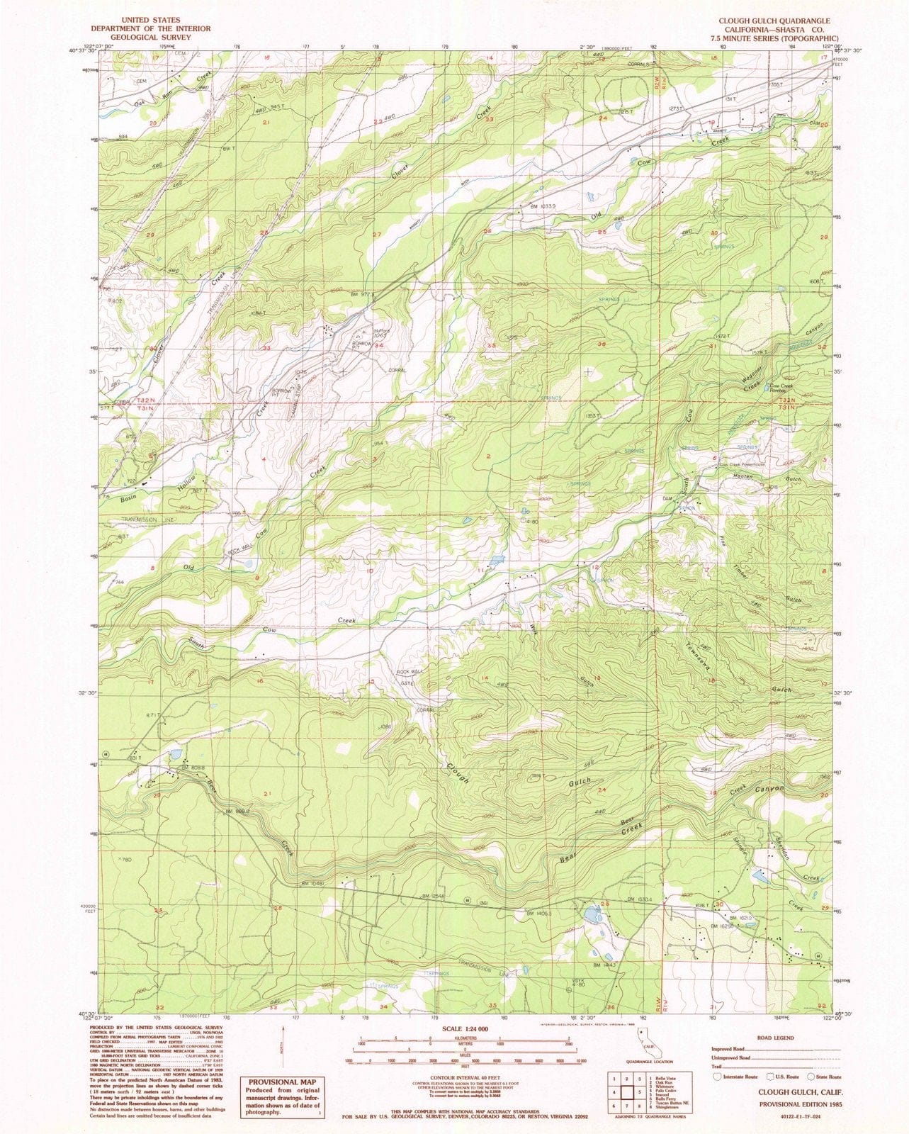 1985 Clough Gulch, CA - California - USGS Topographic Map