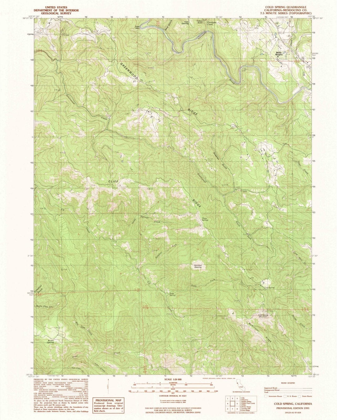 1991 Cold Spring, CA - California - USGS Topographic Map