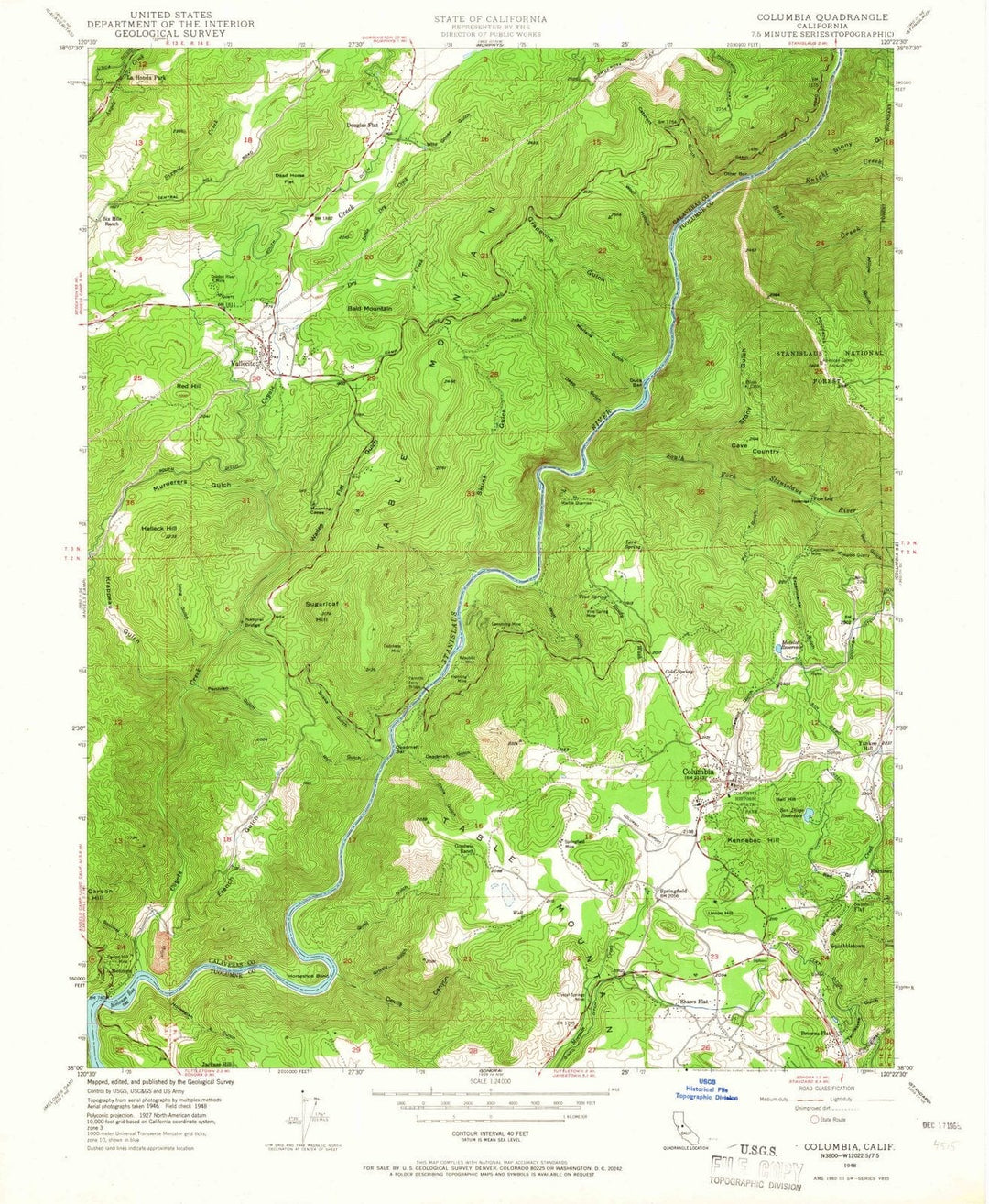 1948 Columbia, CA - California - USGS Topographic Map v3