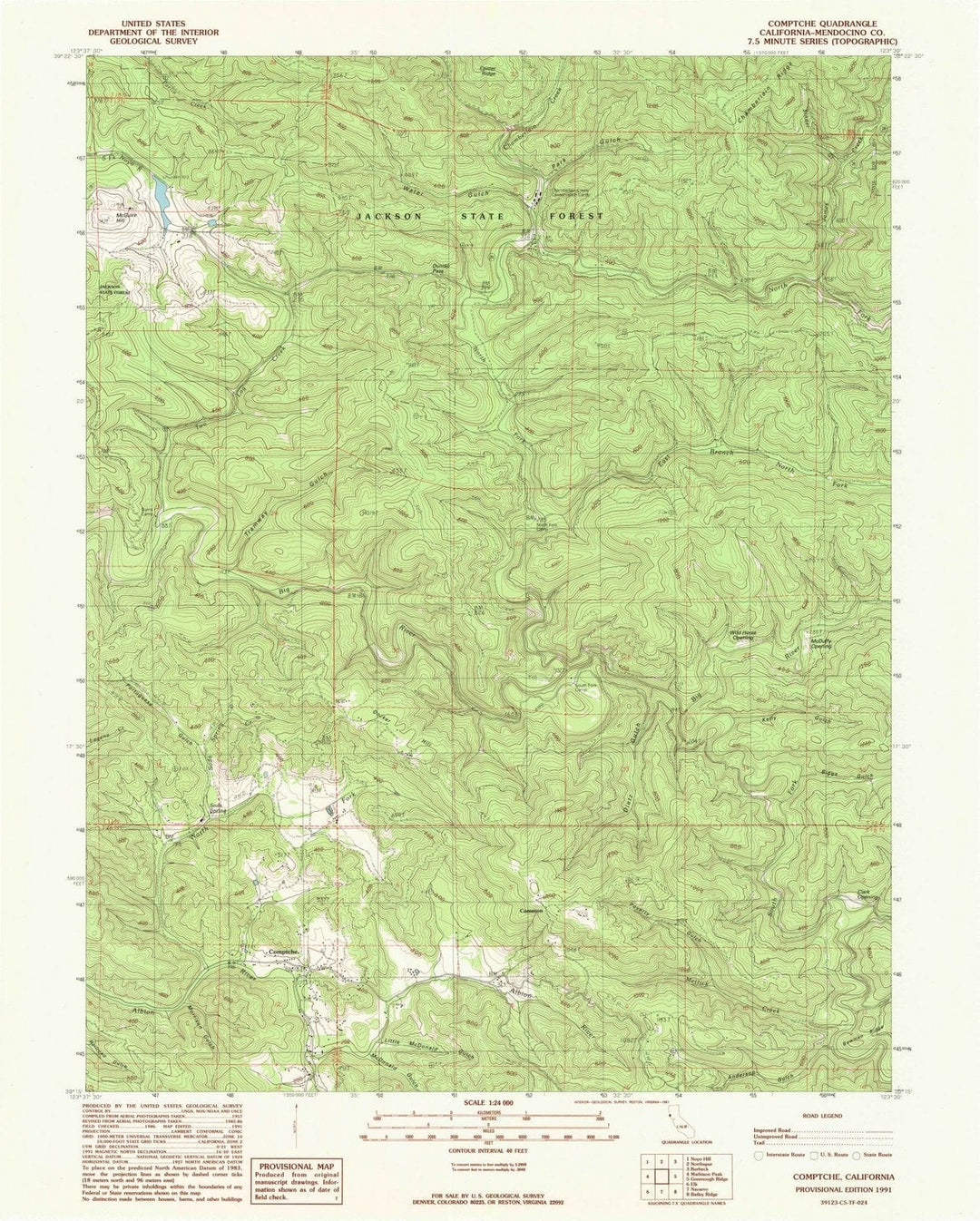 1991 Comptche, CA - California - USGS Topographic Map