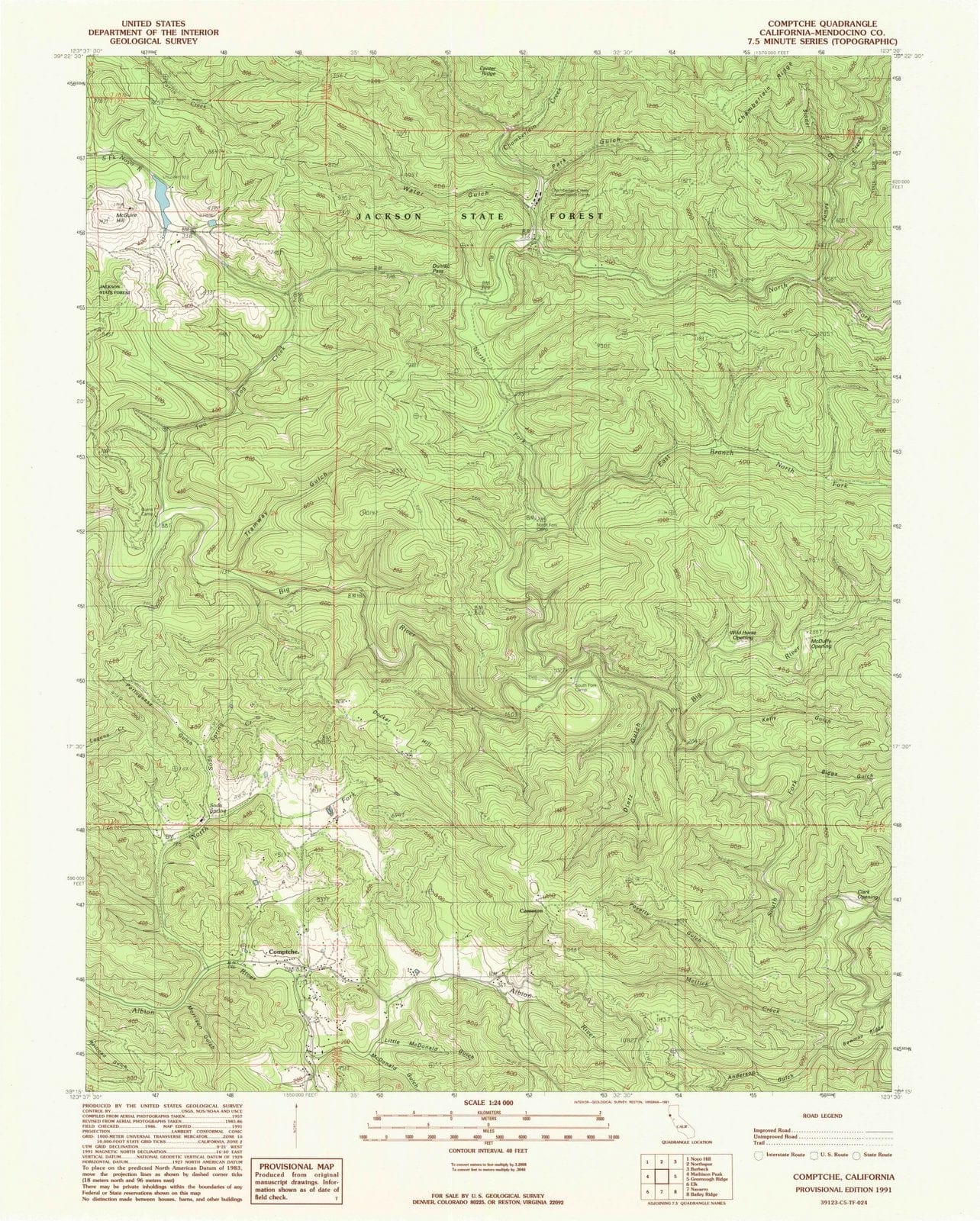 1991 Comptche, CA - California - USGS Topographic Map