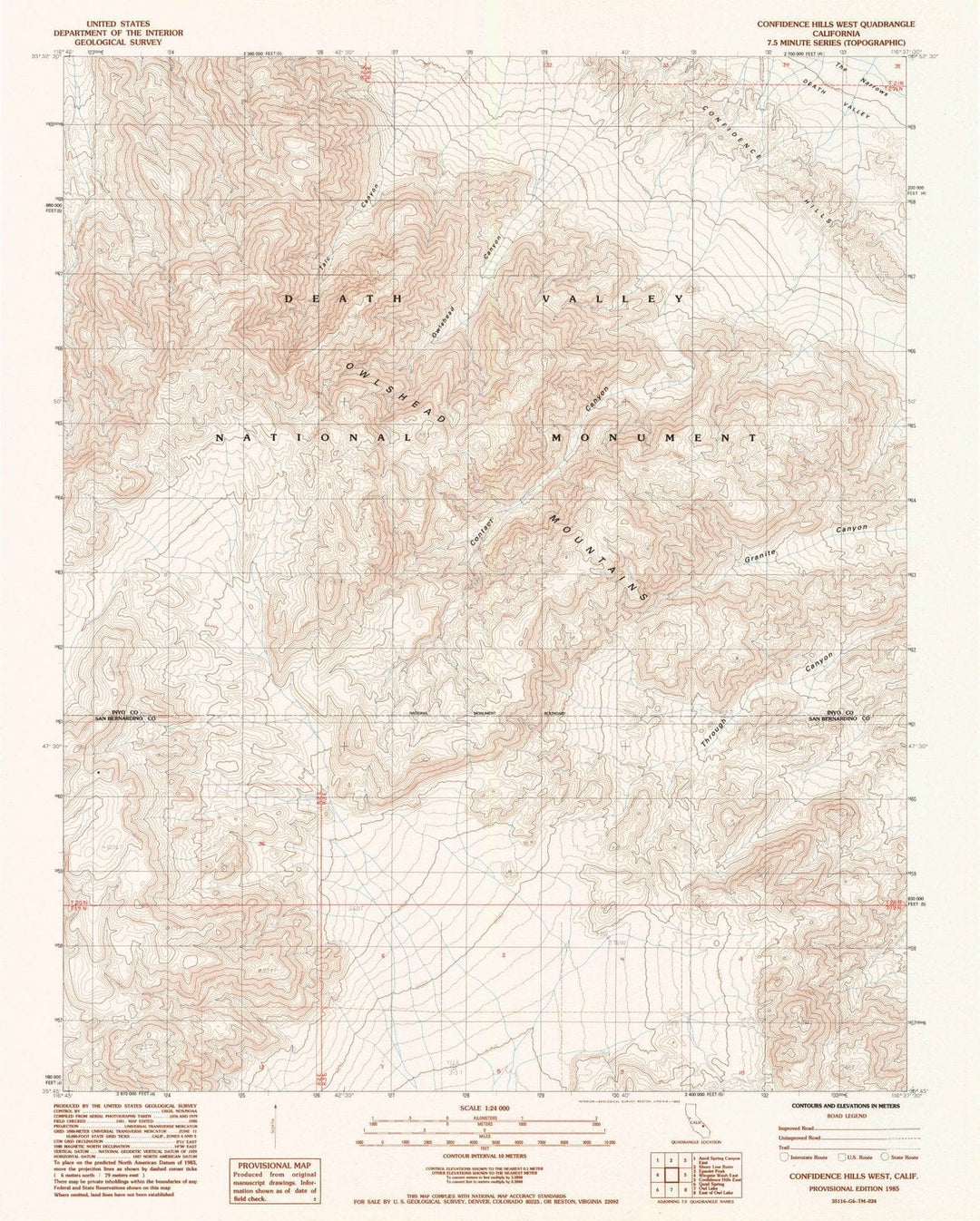 1985 Confidence Hills West, CA - California - USGS Topographic Map