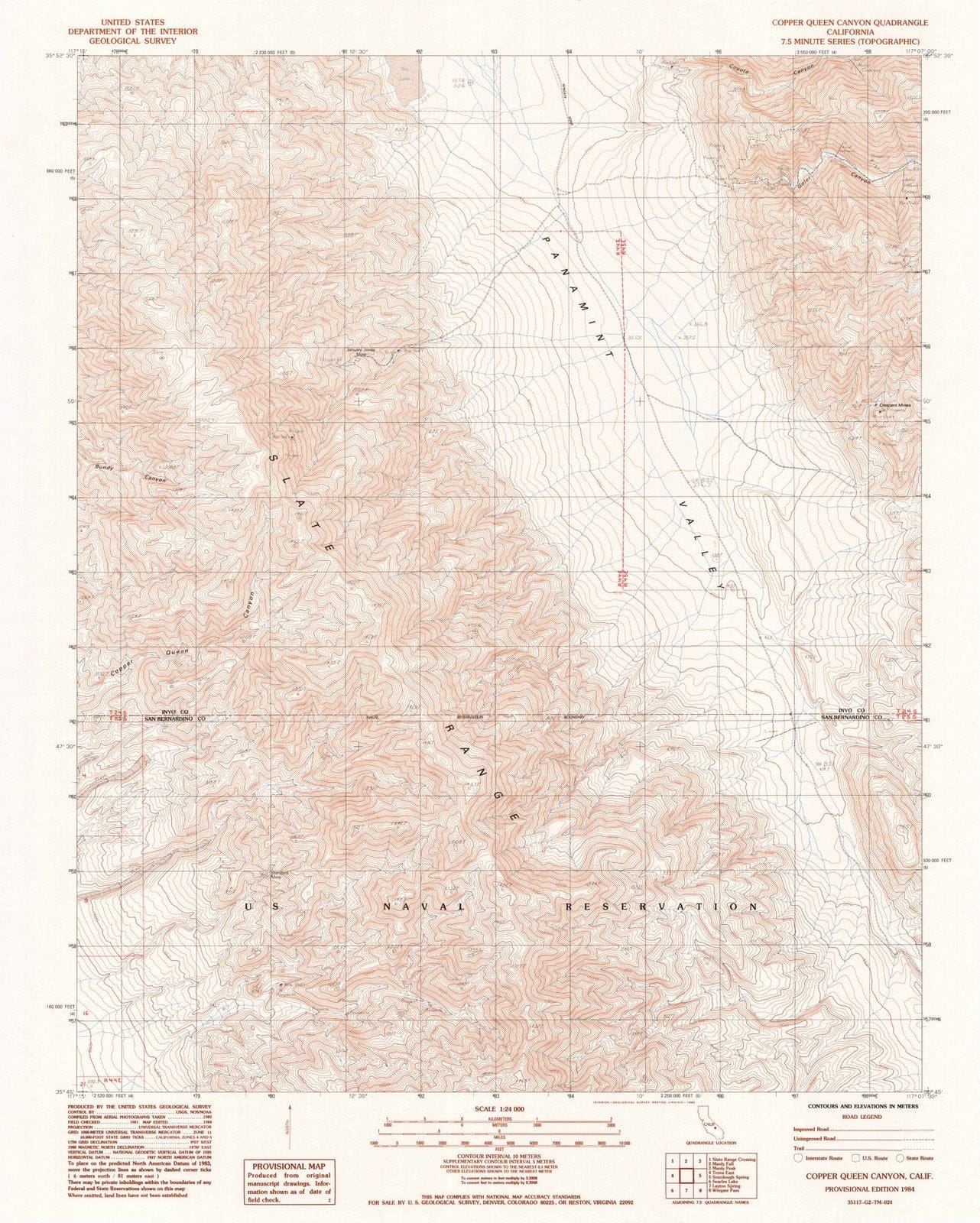1984 Copper Queen Canyon, CA - California - USGS Topographic Map