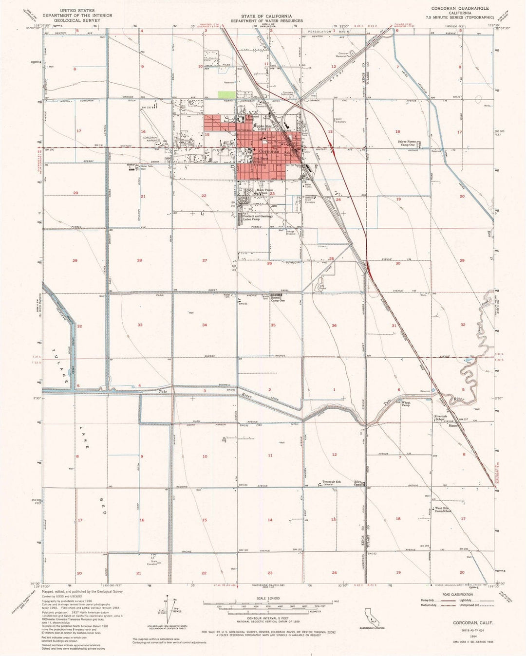 1954 Corcoran, CA - California - USGS Topographic Map