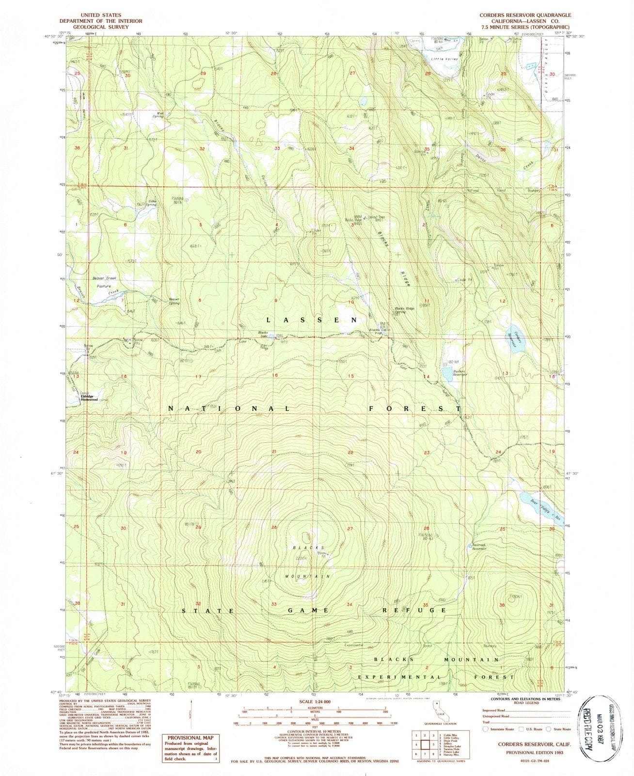 1983 Corders Reservoir, CA - California - USGS Topographic Map