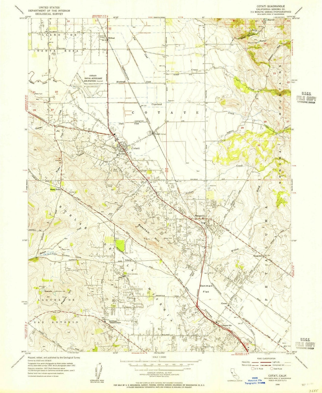 1954 Cotati, CA - California - USGS Topographic Map