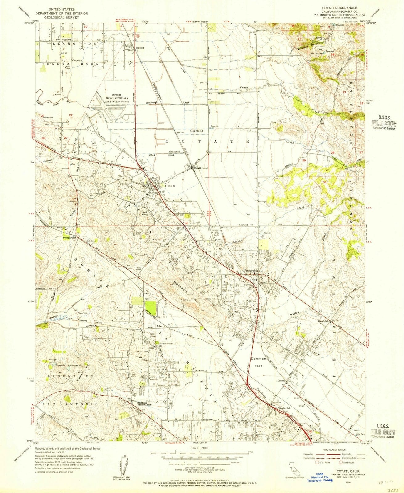 1954 Cotati, CA - California - USGS Topographic Map