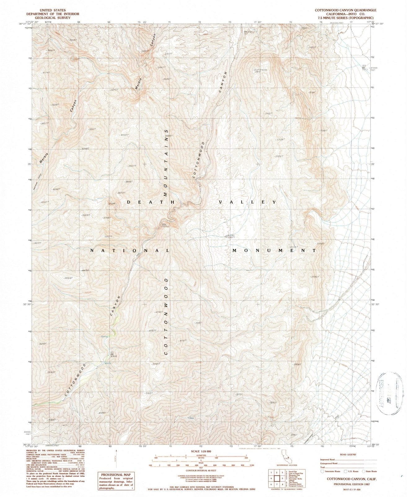 1987 Cottonwood Canyon, CA - California - USGS Topographic Map