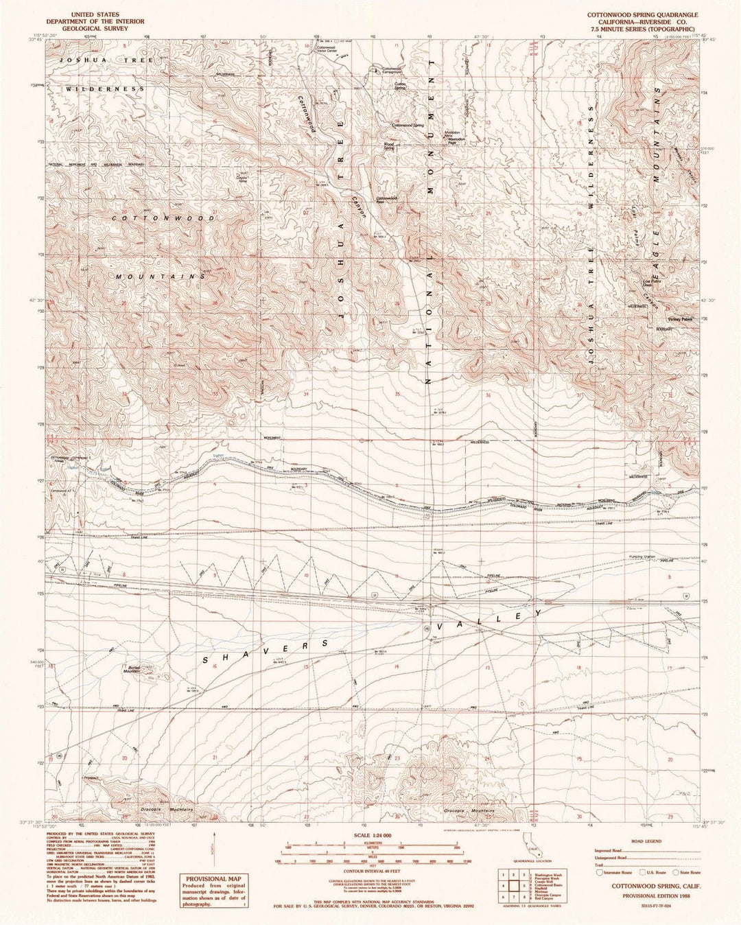 1988 Cottonwood Spring, CA - California - USGS Topographic Map