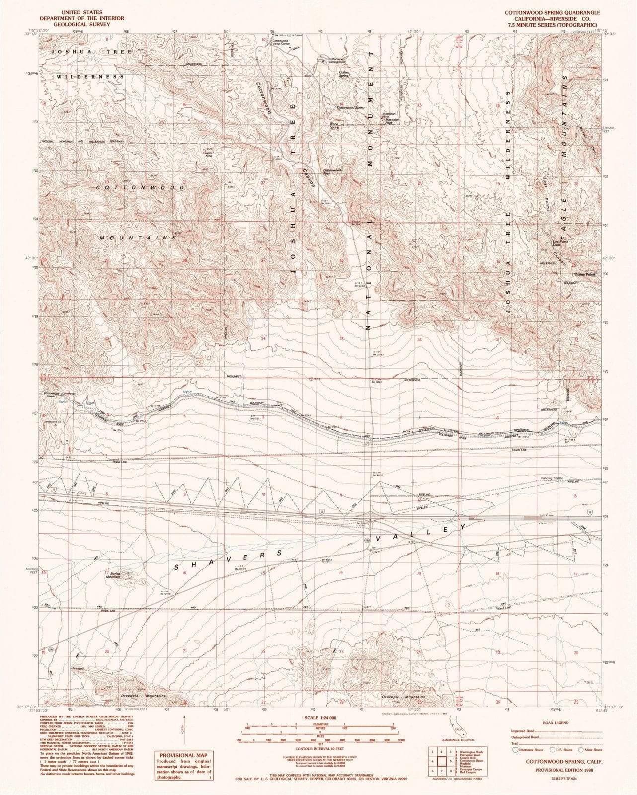 1988 Cottonwood Spring, CA - California - USGS Topographic Map