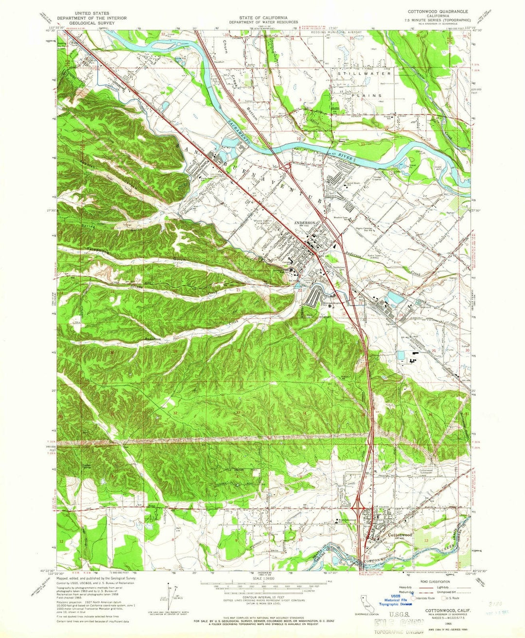 1965 Cottonwood, CA - California - USGS Topographic Map