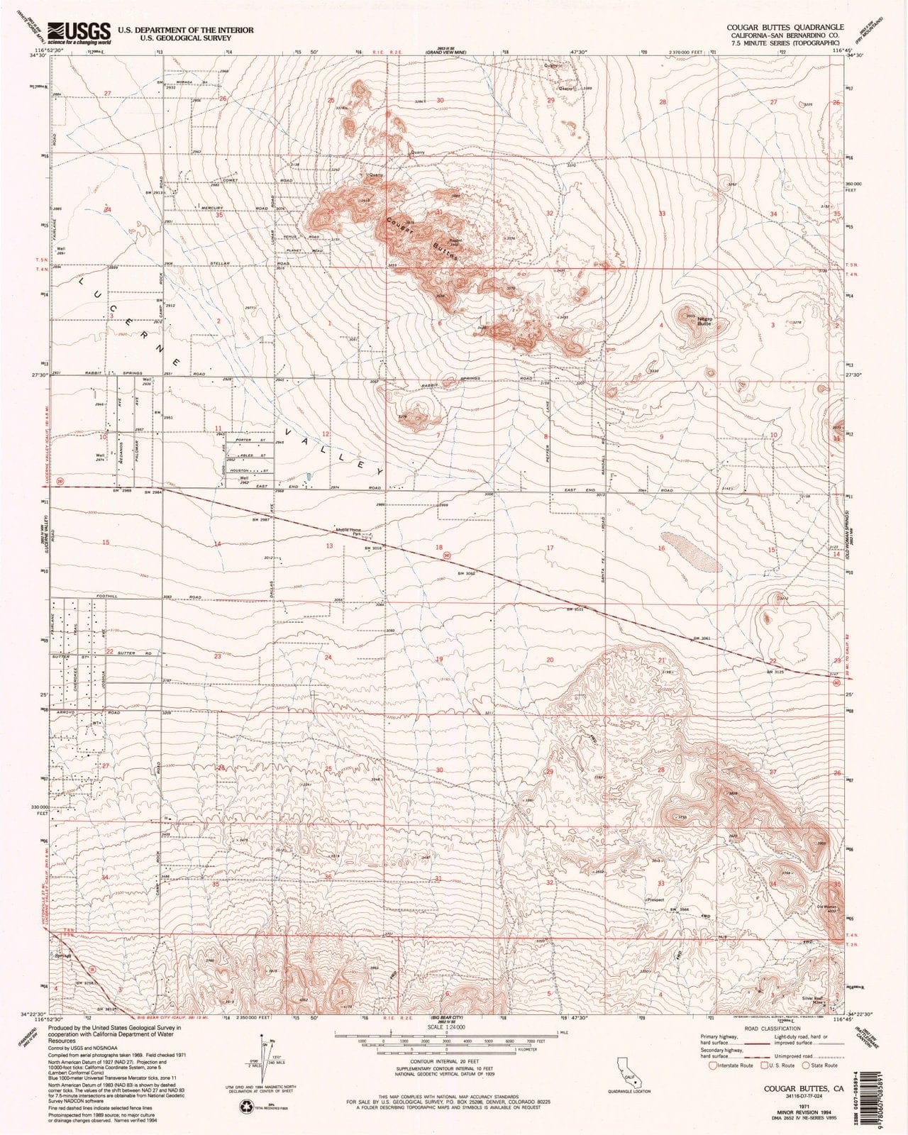 1971 Cougar Buttes, CA - California - USGS Topographic Map