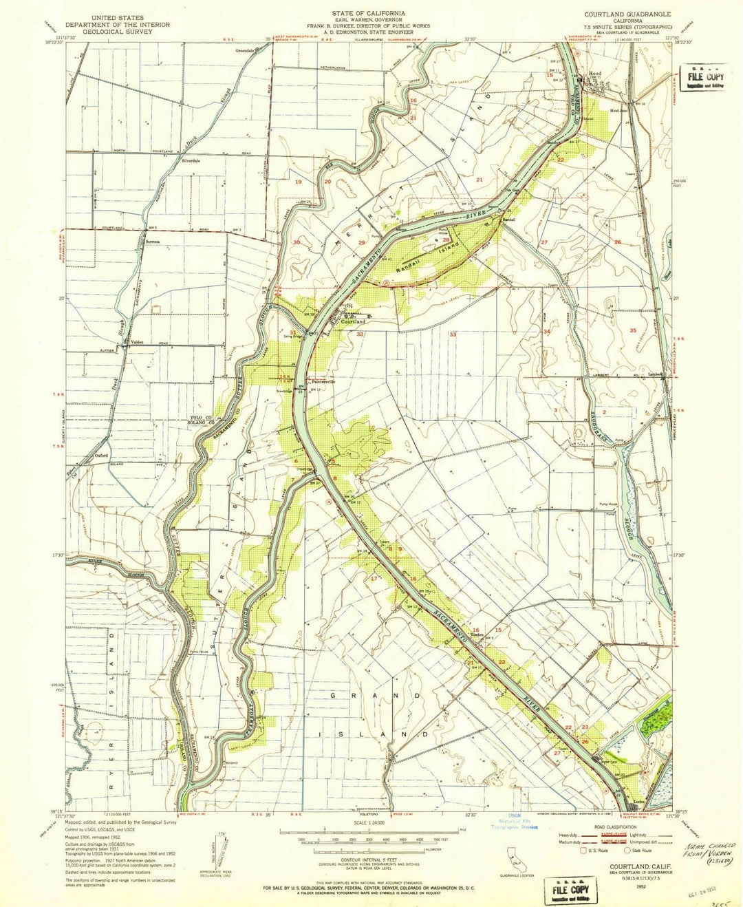 1952 Courtland, CA - California - USGS Topographic Map
