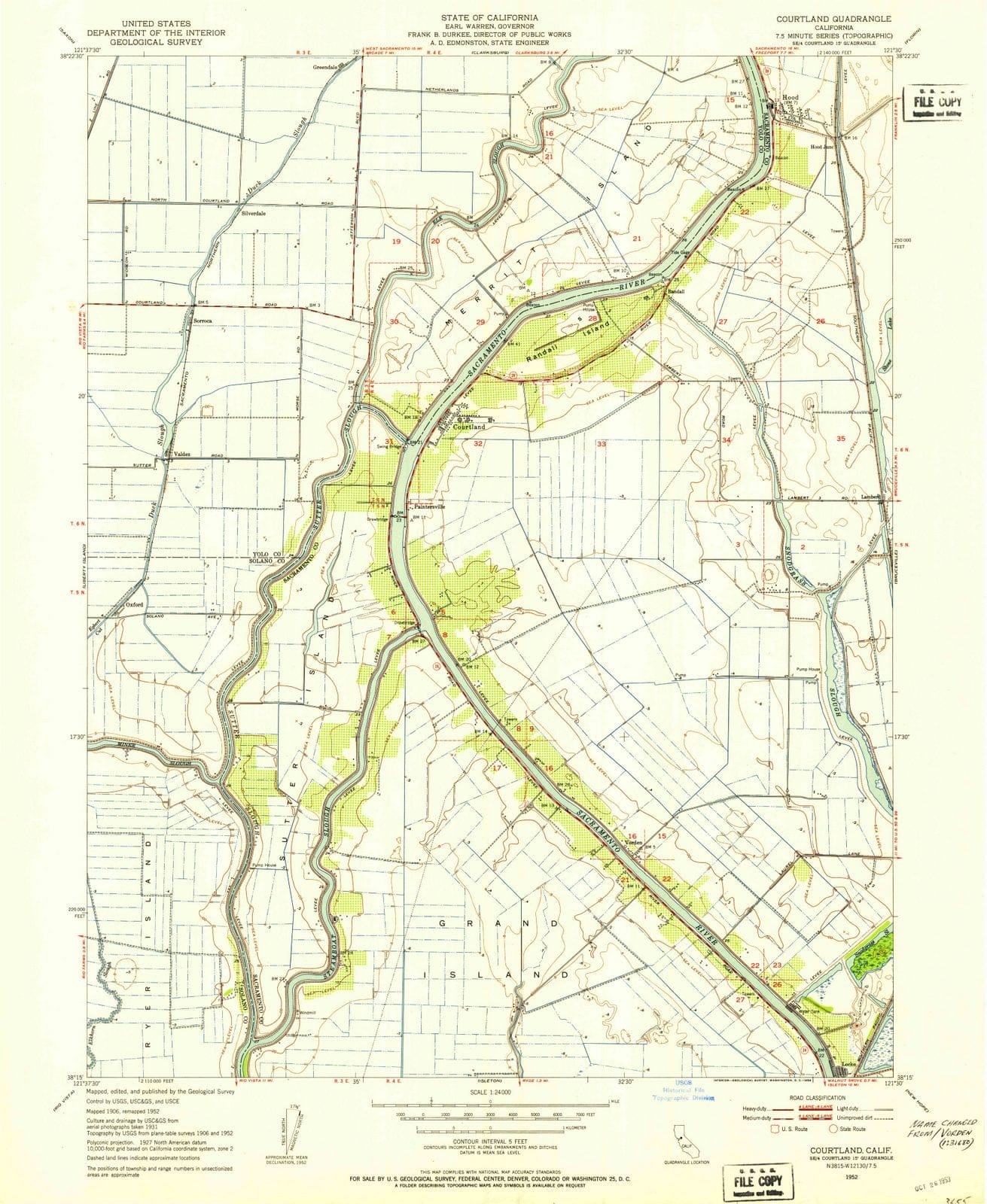 1952 Courtland, CA - California - USGS Topographic Map