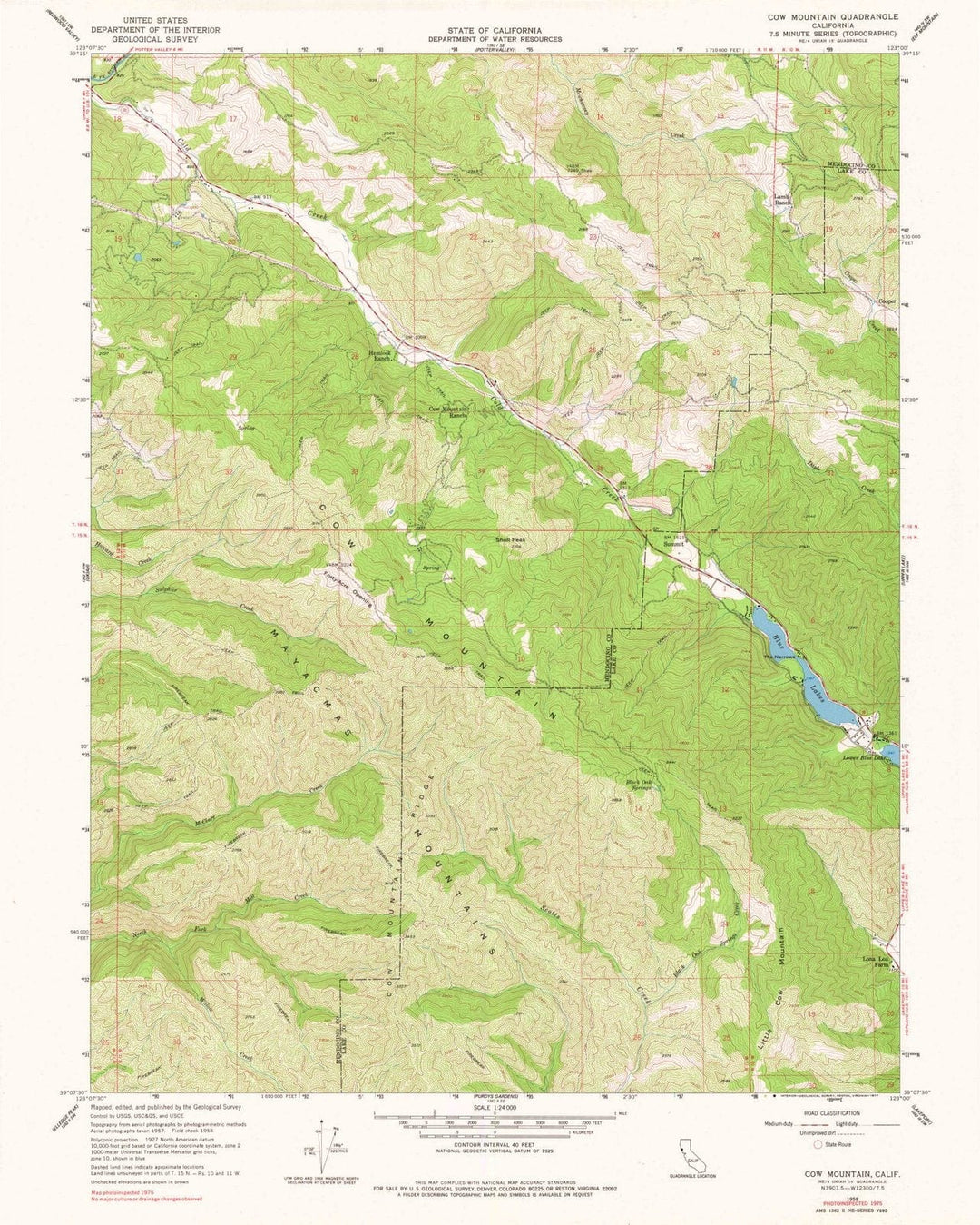 1958 Cow Mountain, CA - California - USGS Topographic Map