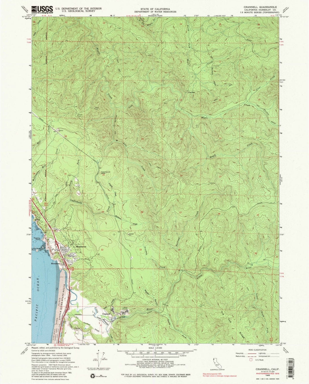 1966 Crannell, CA - California - USGS Topographic Map