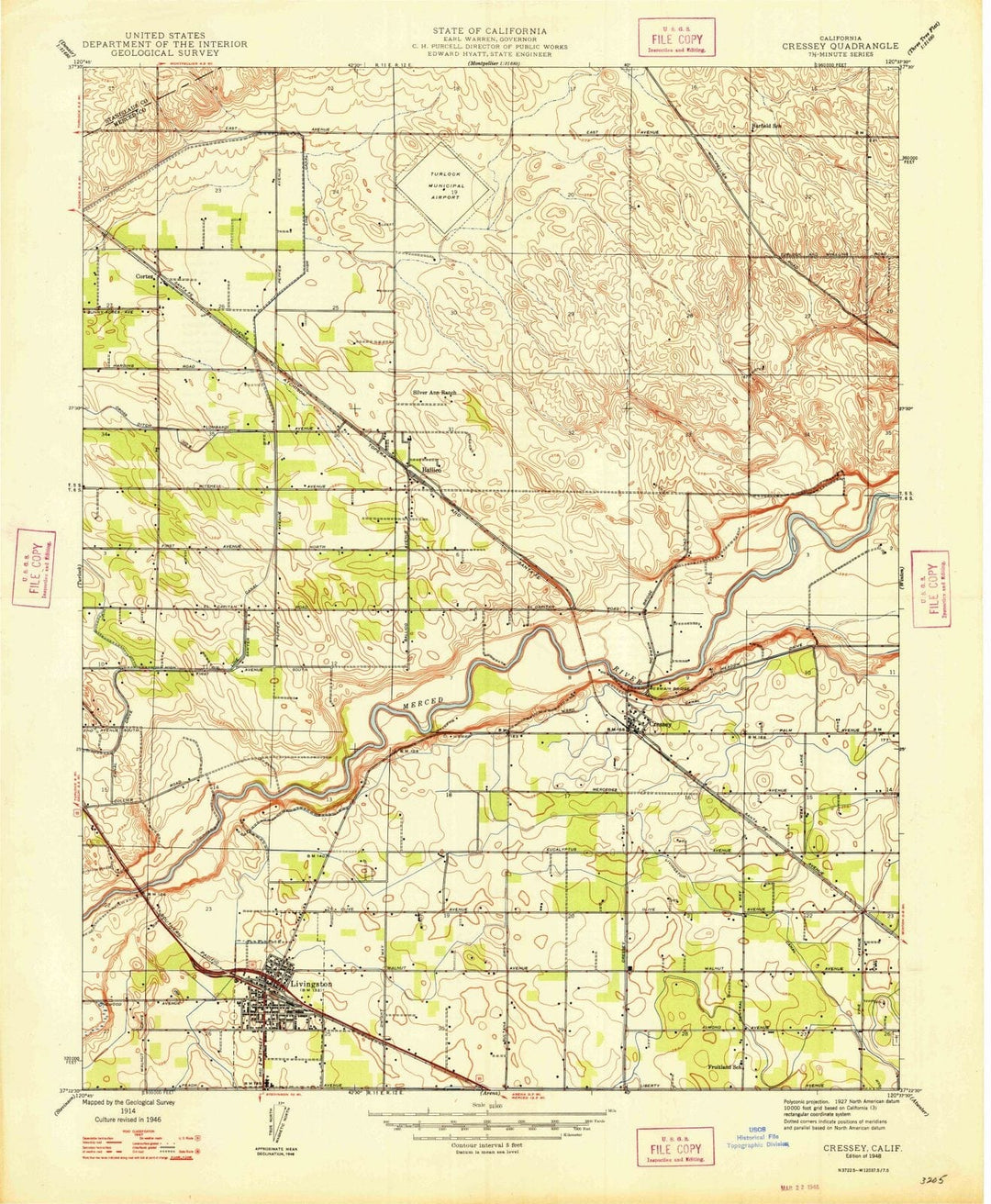 1948 Cressey, CA - California - USGS Topographic Map