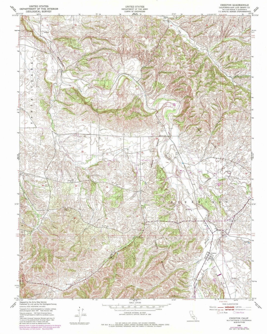 1948 Creston, CA - California - USGS Topographic Map