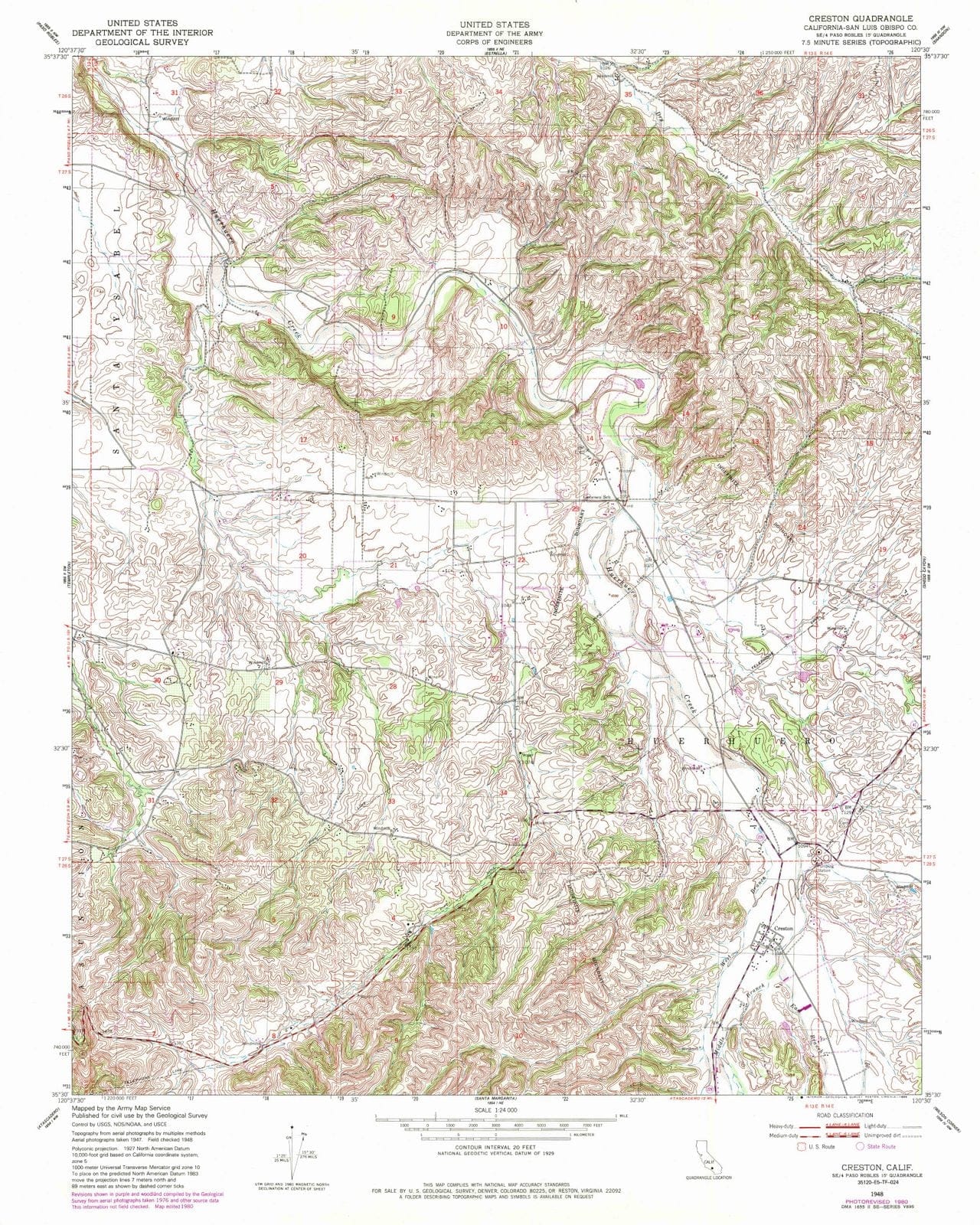 1948 Creston, CA - California - USGS Topographic Map