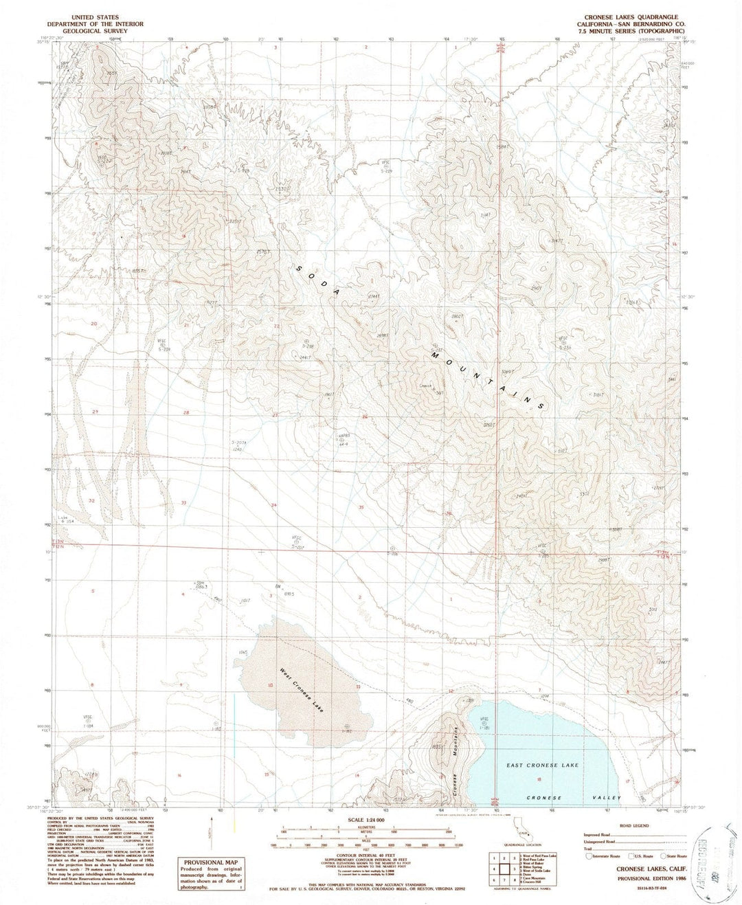 1986 Cronese Lakes, CA - California - USGS Topographic Map