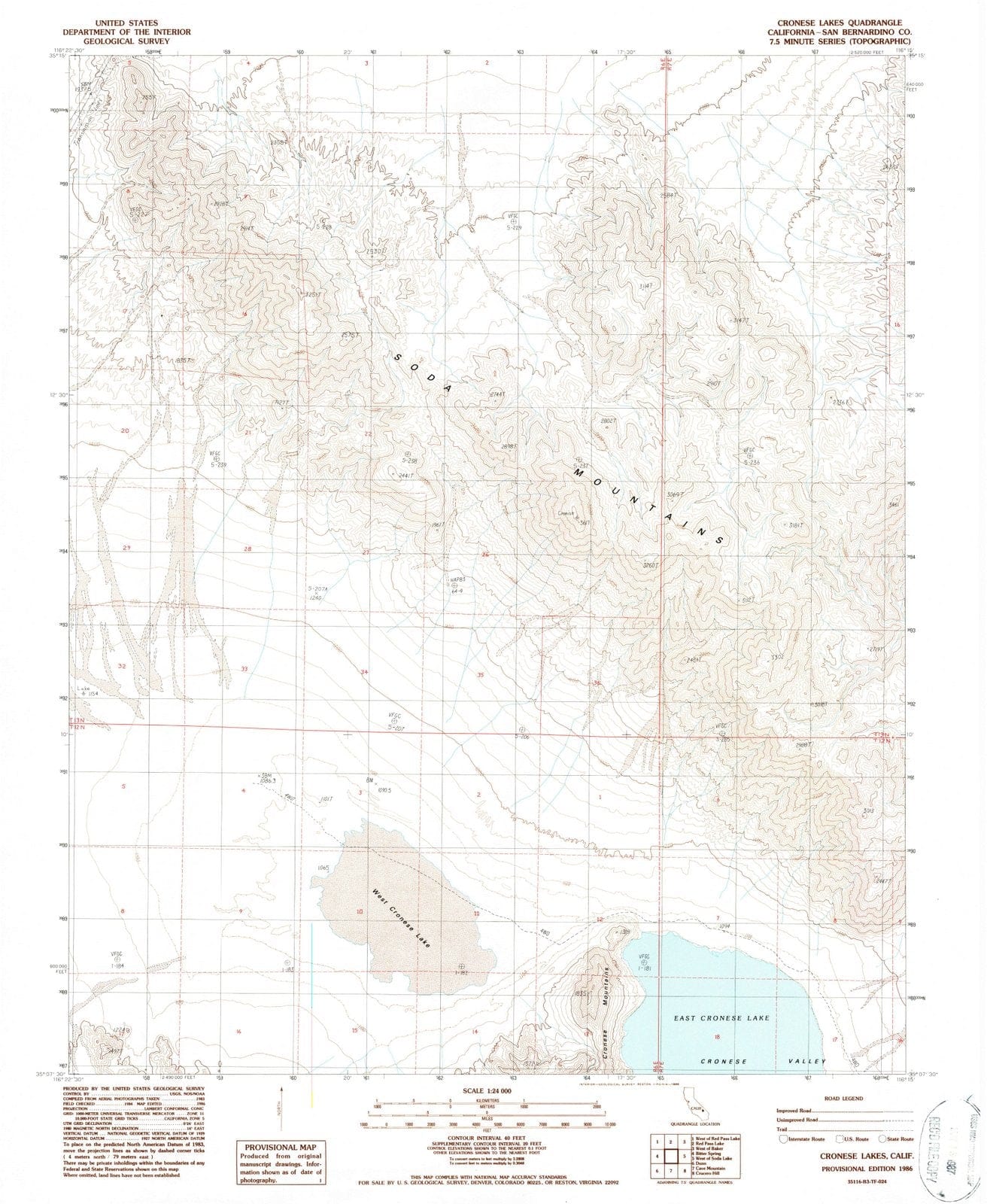 1986 Cronese Lakes, CA - California - USGS Topographic Map