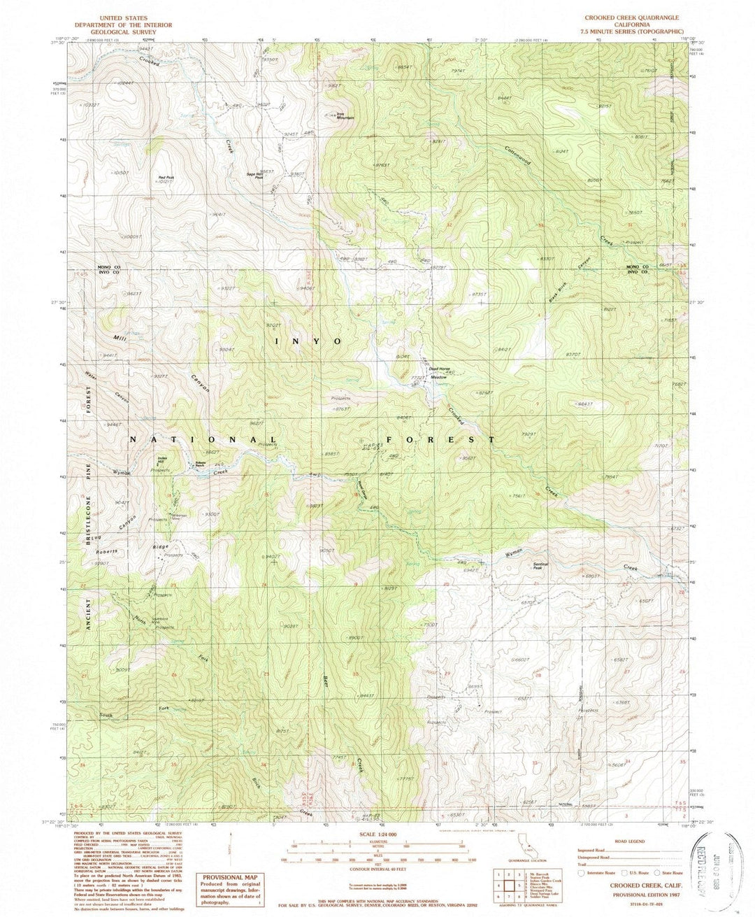 1987 Crooked Creek, CA - California - USGS Topographic Map
