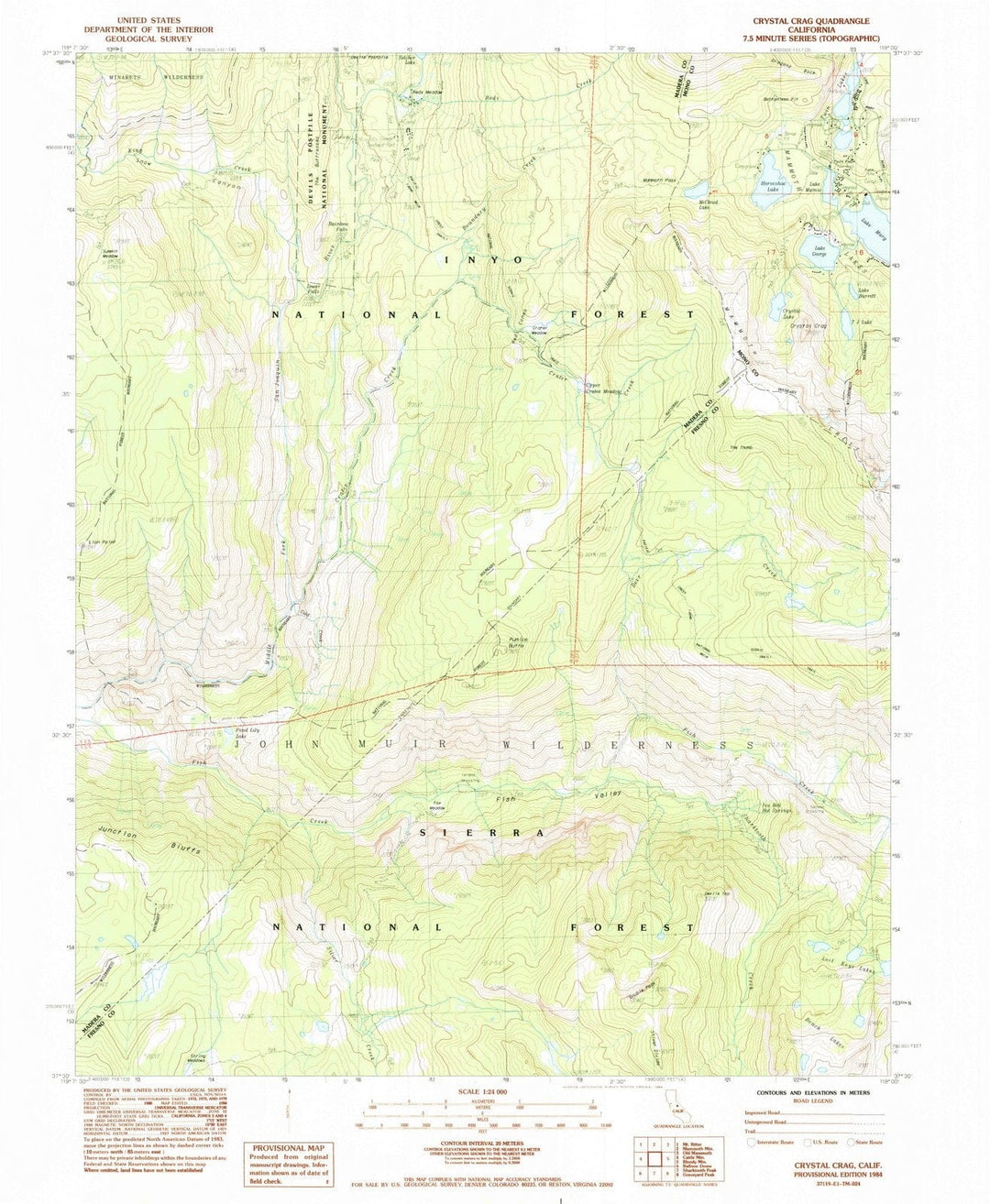 1984 Crystal Crag, CA - California - USGS Topographic Map