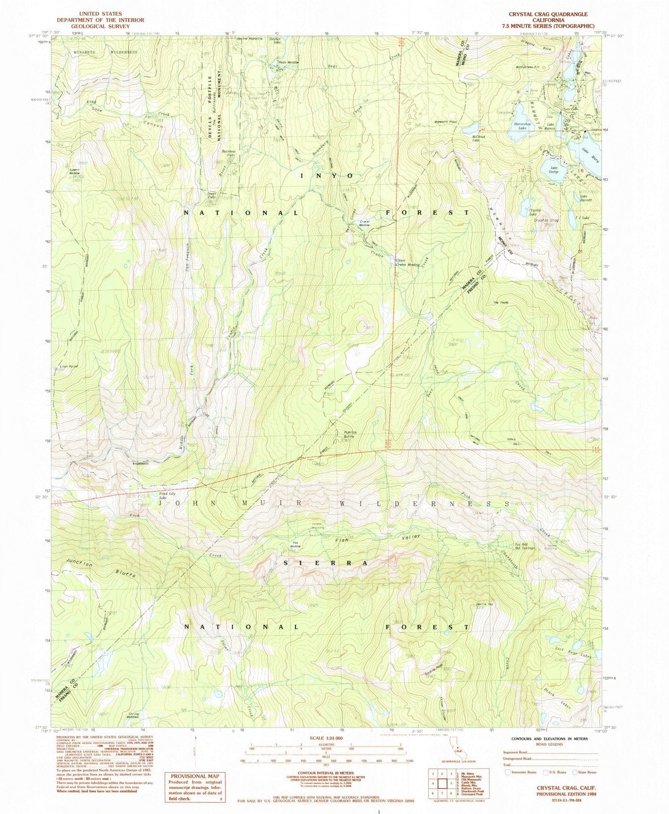 1984 Crystal Crag, CA - California - USGS Topographic Map