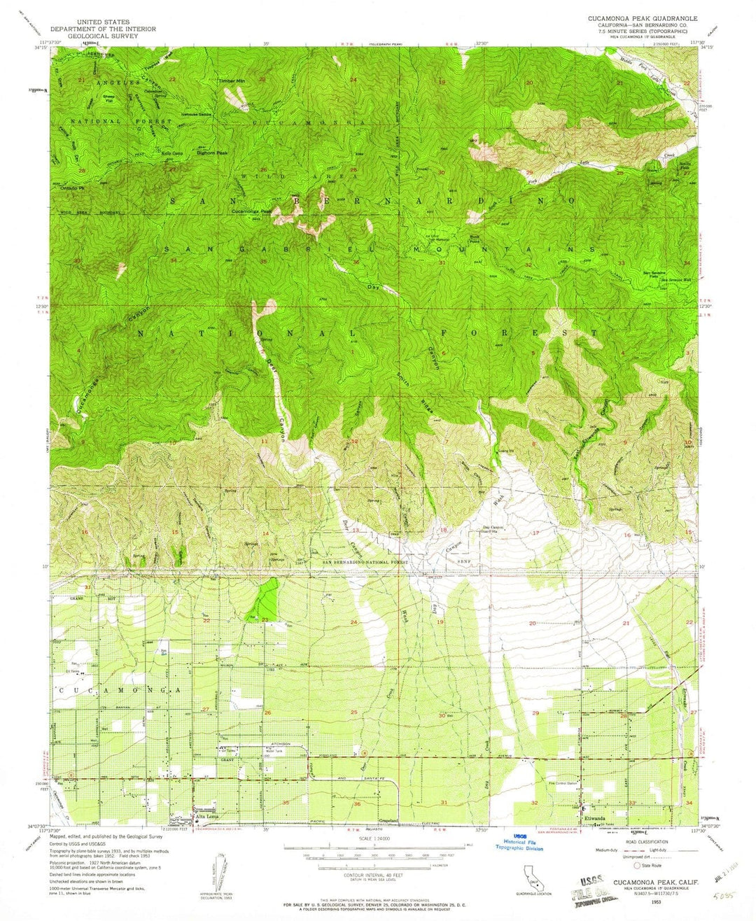 1953 Cucamonga Peak, CA - California - USGS Topographic Map