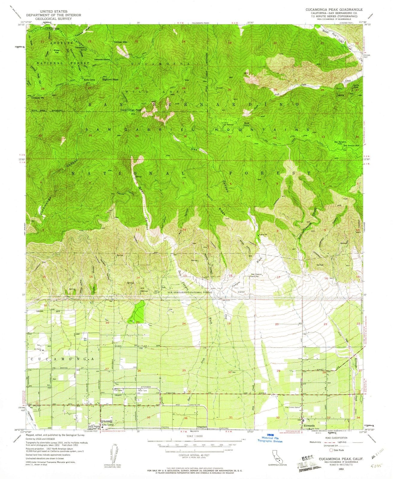 1953 Cucamonga Peak, CA - California - USGS Topographic Map