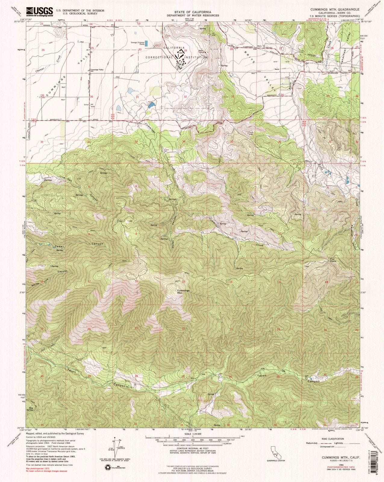1966 Cummings MTN, CA - California - USGS Topographic Map