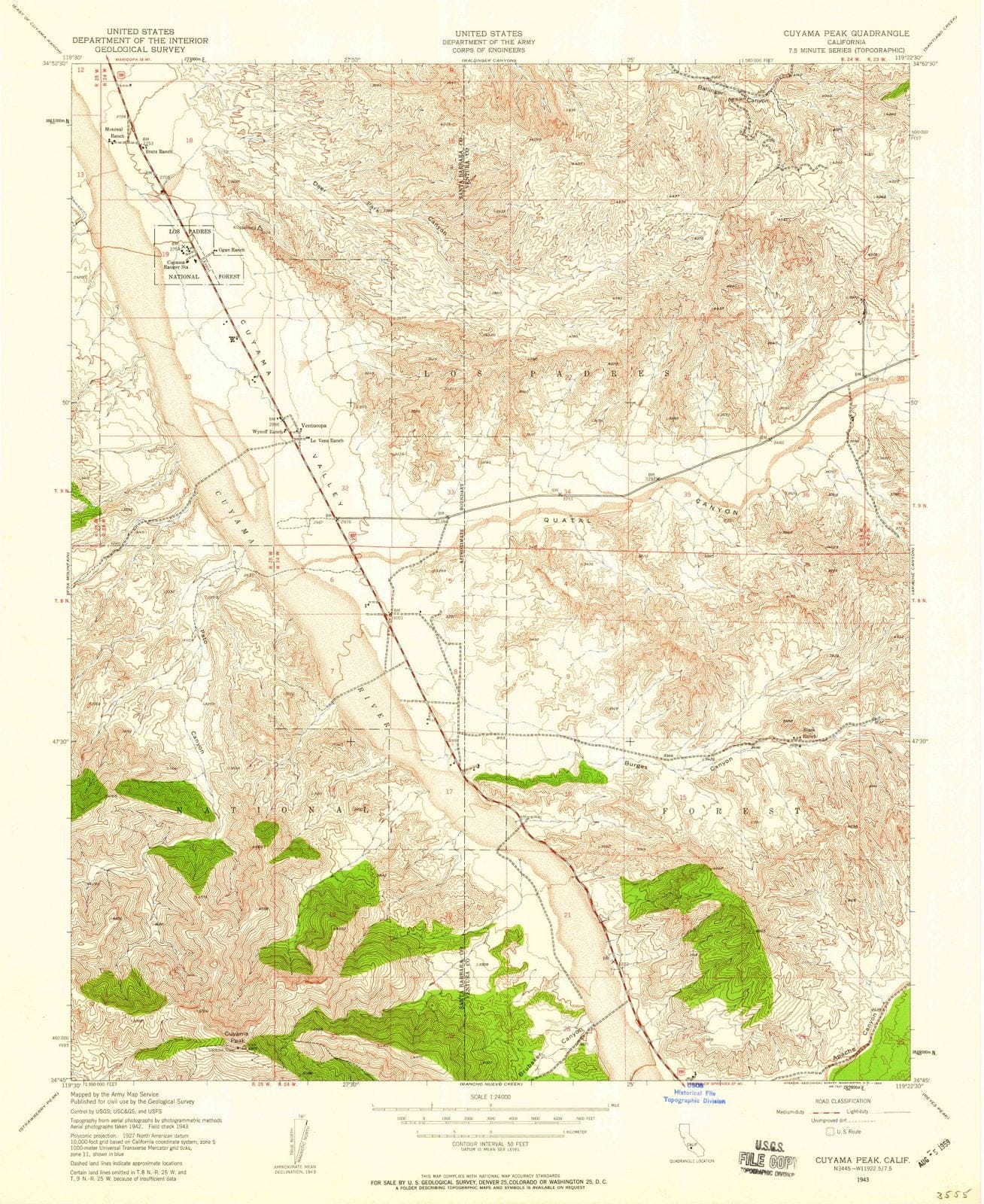 1943 Cuyama Peak, CA - California - USGS Topographic Map