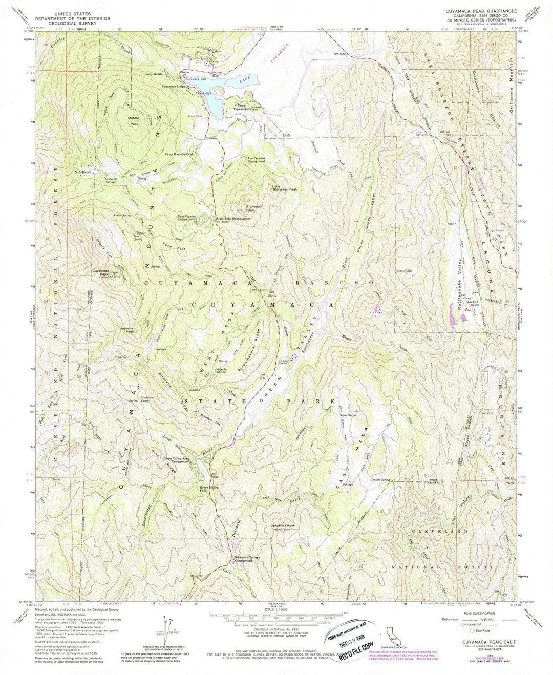 1960 Cuyamaca Peak, CA - California - USGS Topographic Map