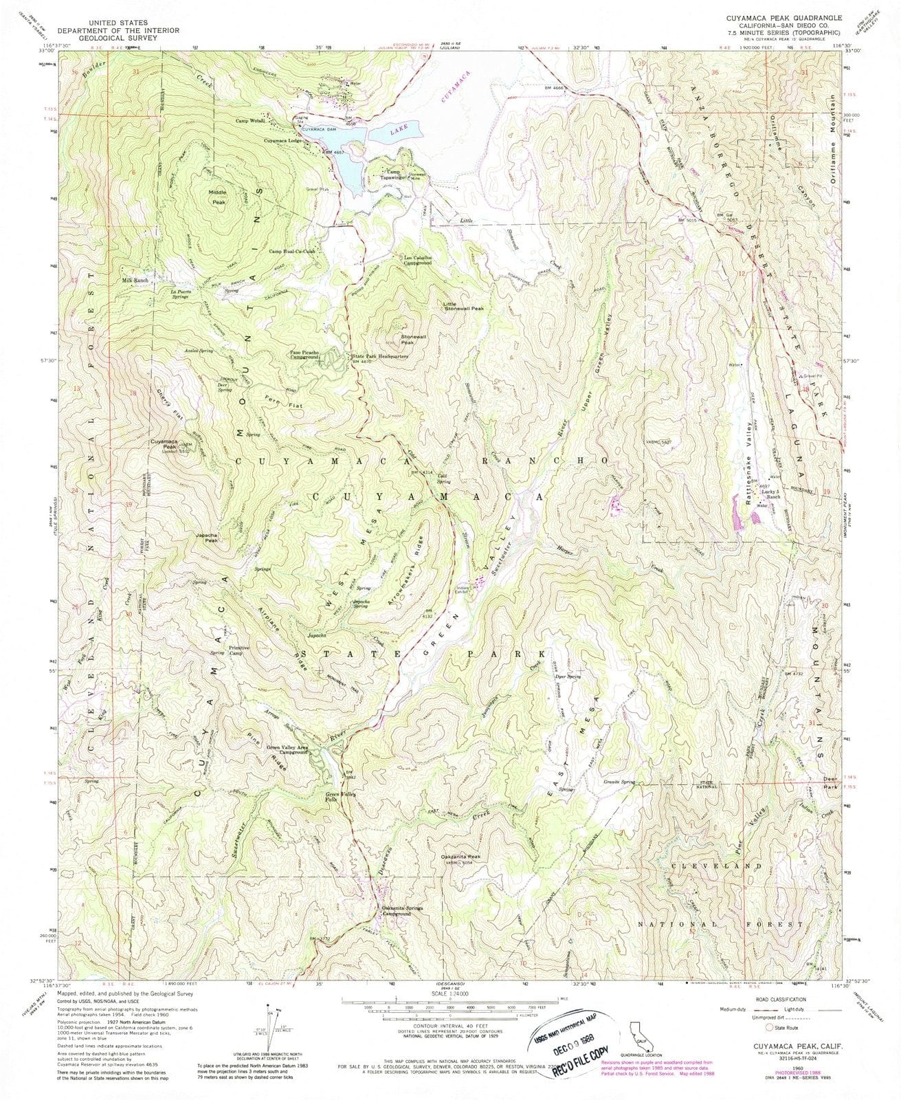 1960 Cuyamaca Peak, CA - California - USGS Topographic Map