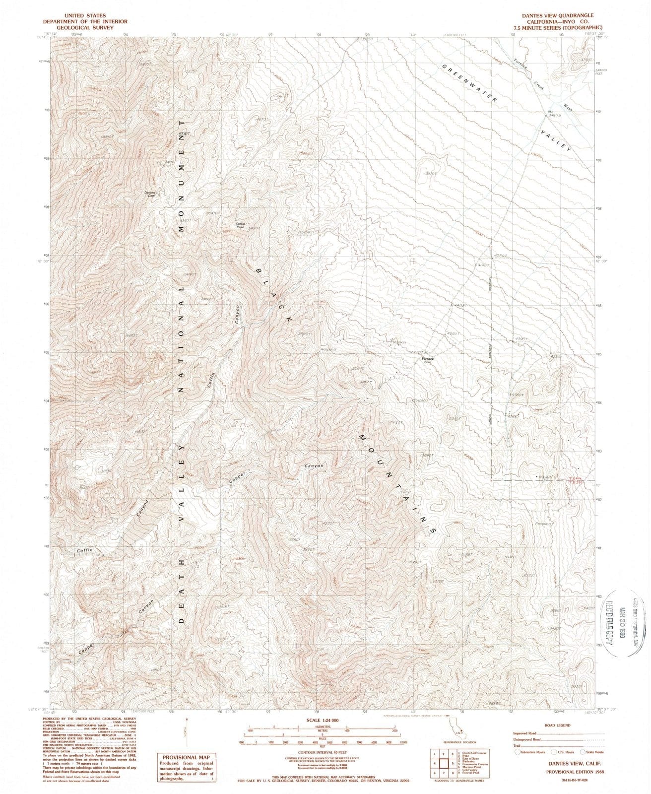 1988 Dantes View, CA - California - USGS Topographic Map