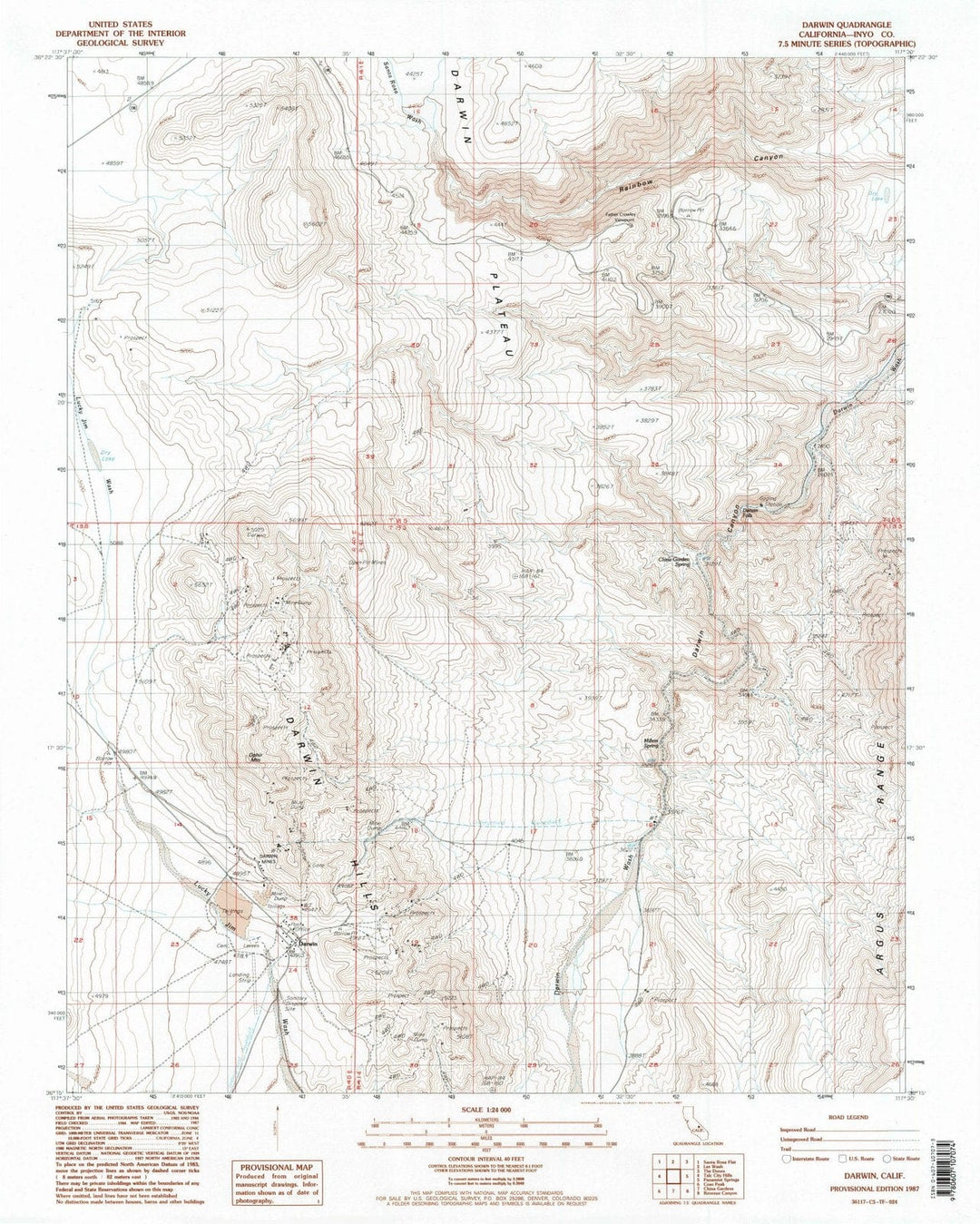1987 Darwin, CA - California - USGS Topographic Map