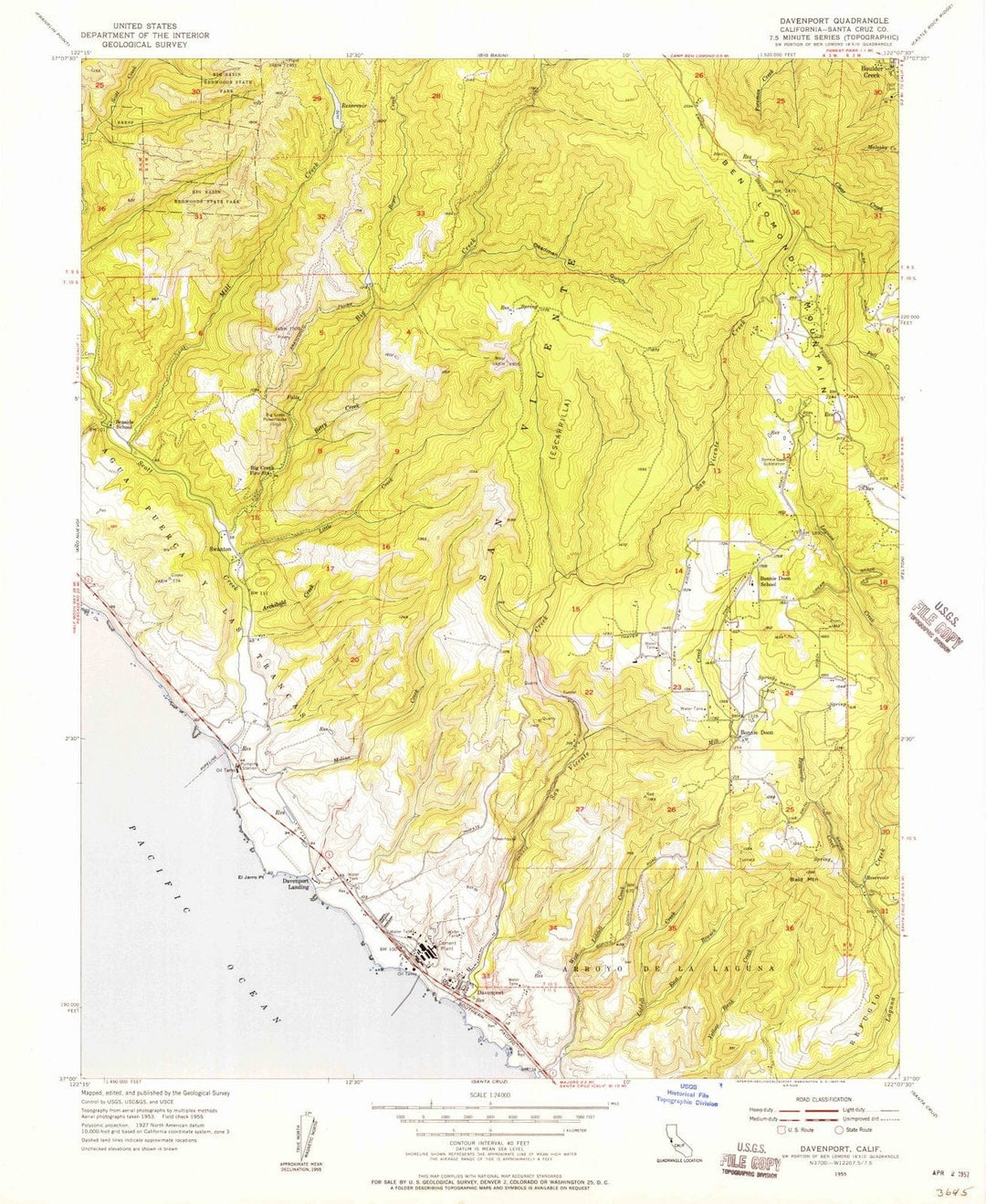 1955 Davenport, CA - California - USGS Topographic Map