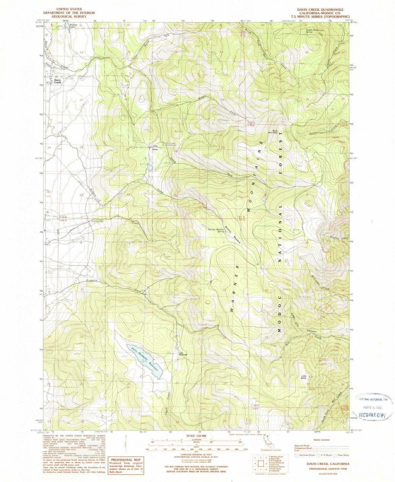 1990 Davis Creek, CA - California - USGS Topographic Map