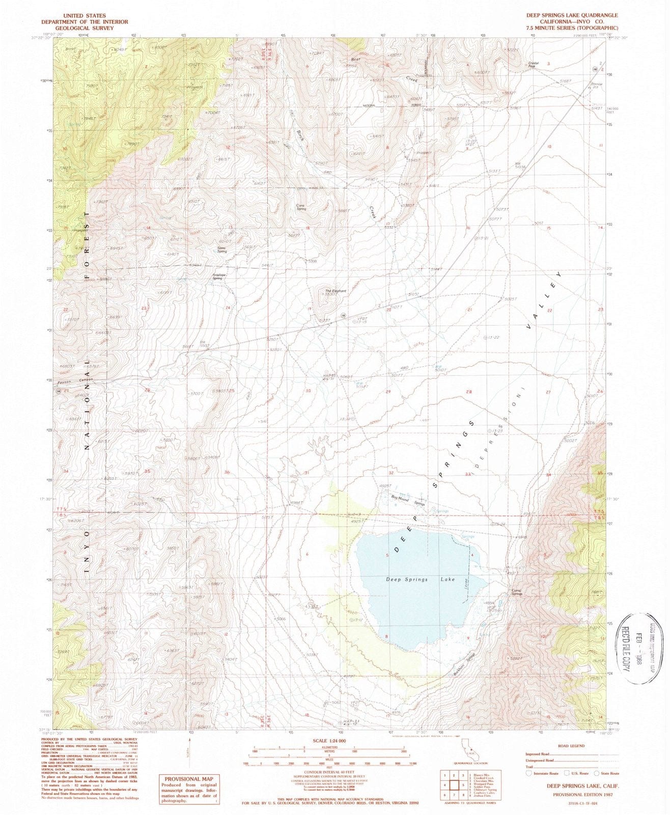 1987 Deep Springs Lake, CA - California - USGS Topographic Map