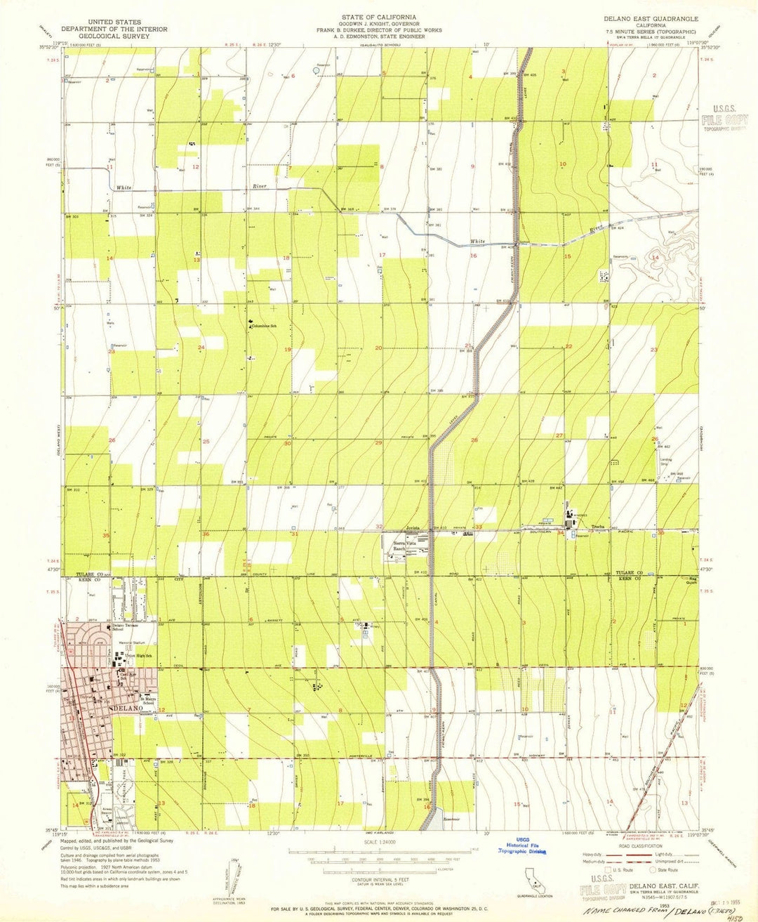 1953 Delano East, CA - California - USGS Topographic Map