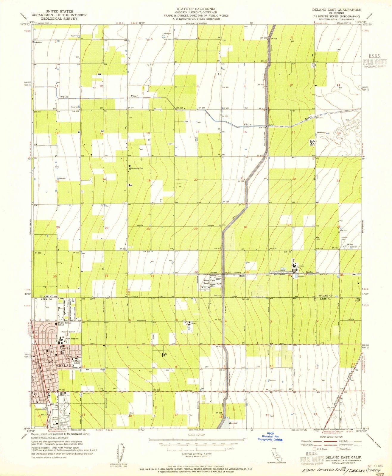 1953 Delano East, CA - California - USGS Topographic Map