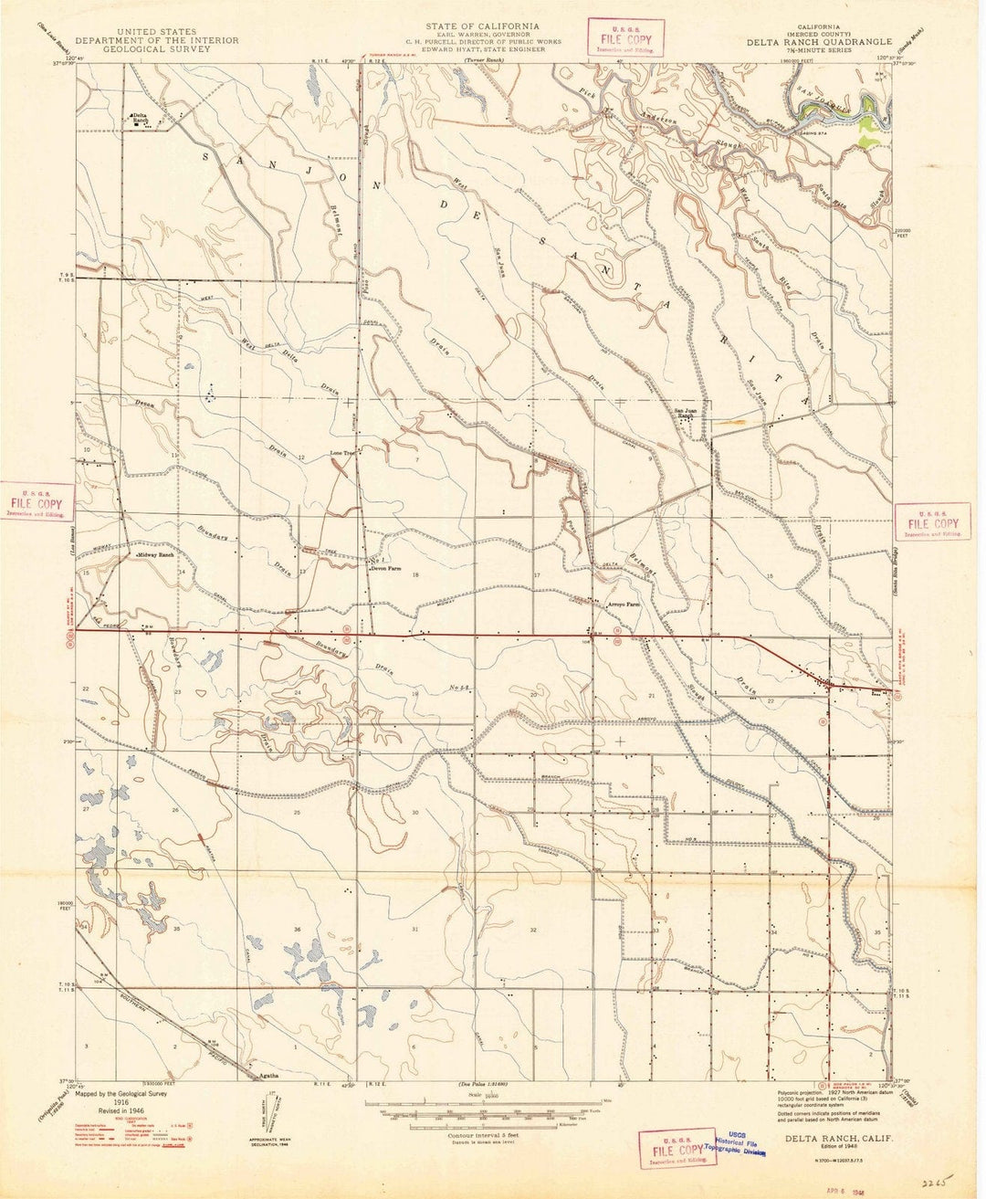 1916 Delta Ranch, CA - California - USGS Topographic Map