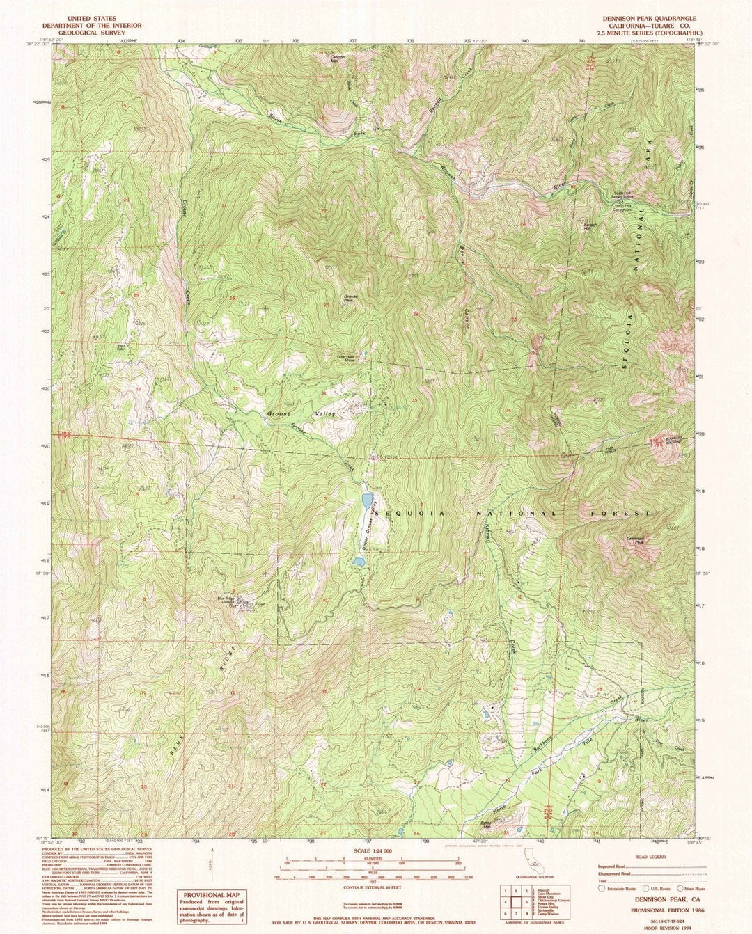1986 Dennison Peak, CA - California - USGS Topographic Map