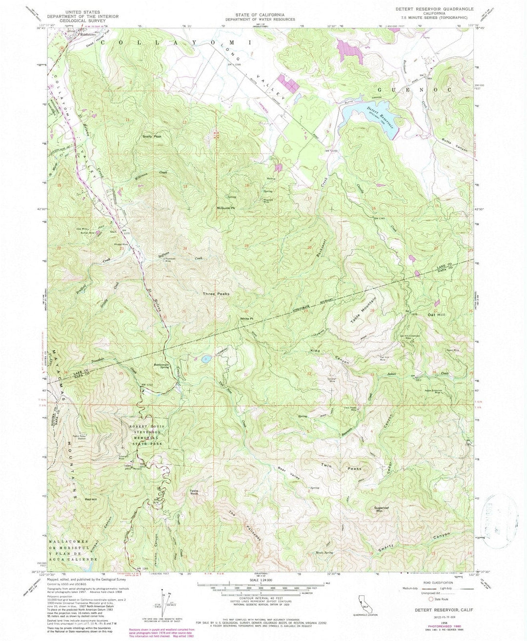 1958 Detert Reservoir, CA - California - USGS Topographic Map