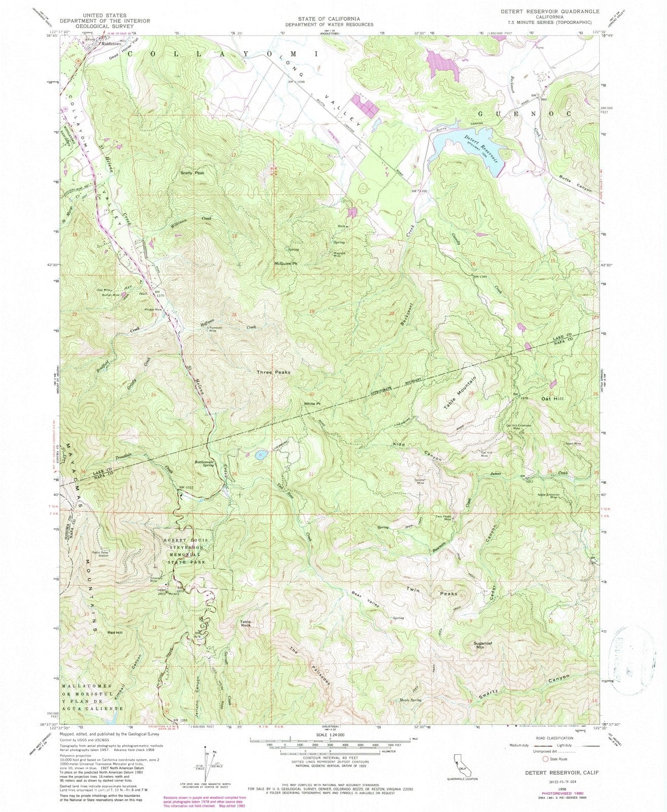 1958 Detert Reservoir, CA - California - USGS Topographic Map